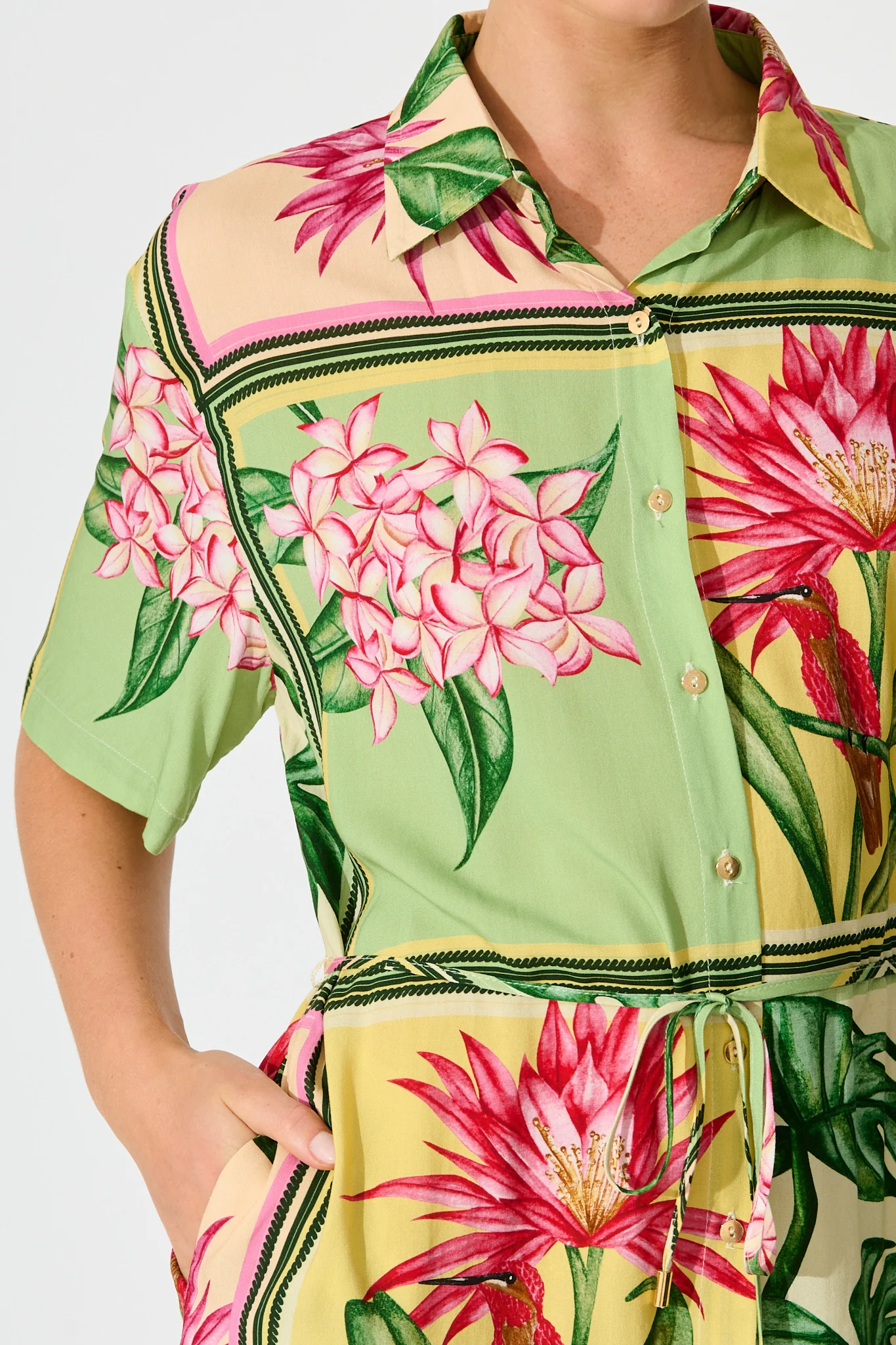 Sunrise Shirt Dress in in Yellow Multi Tile Print - Image 8