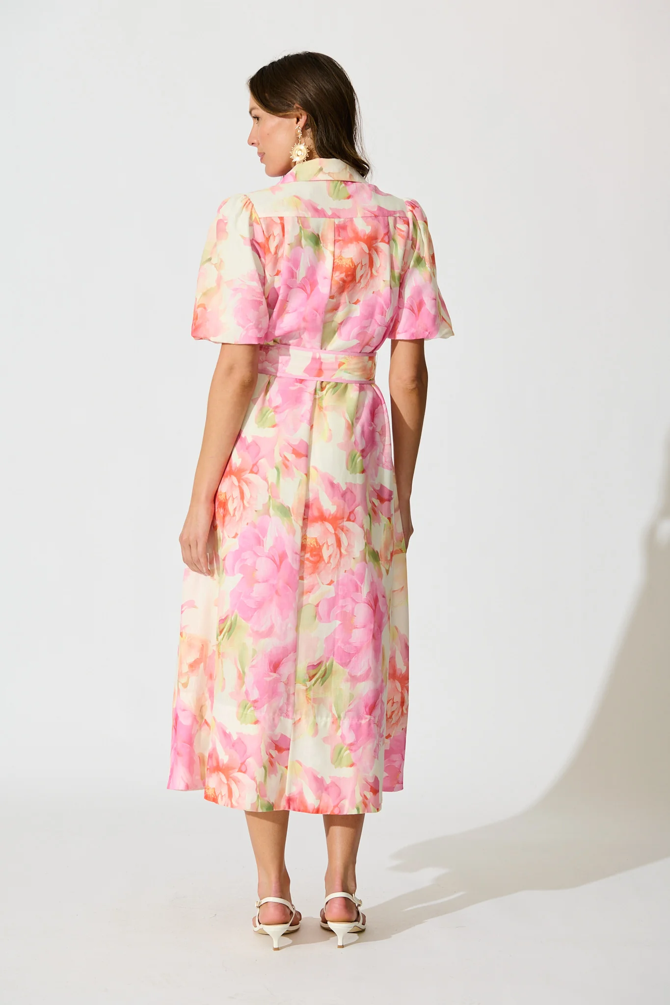 Sunset Bouquet Maxi Shirt Dress in Pink Multi Floral Linen Blend - Image 4