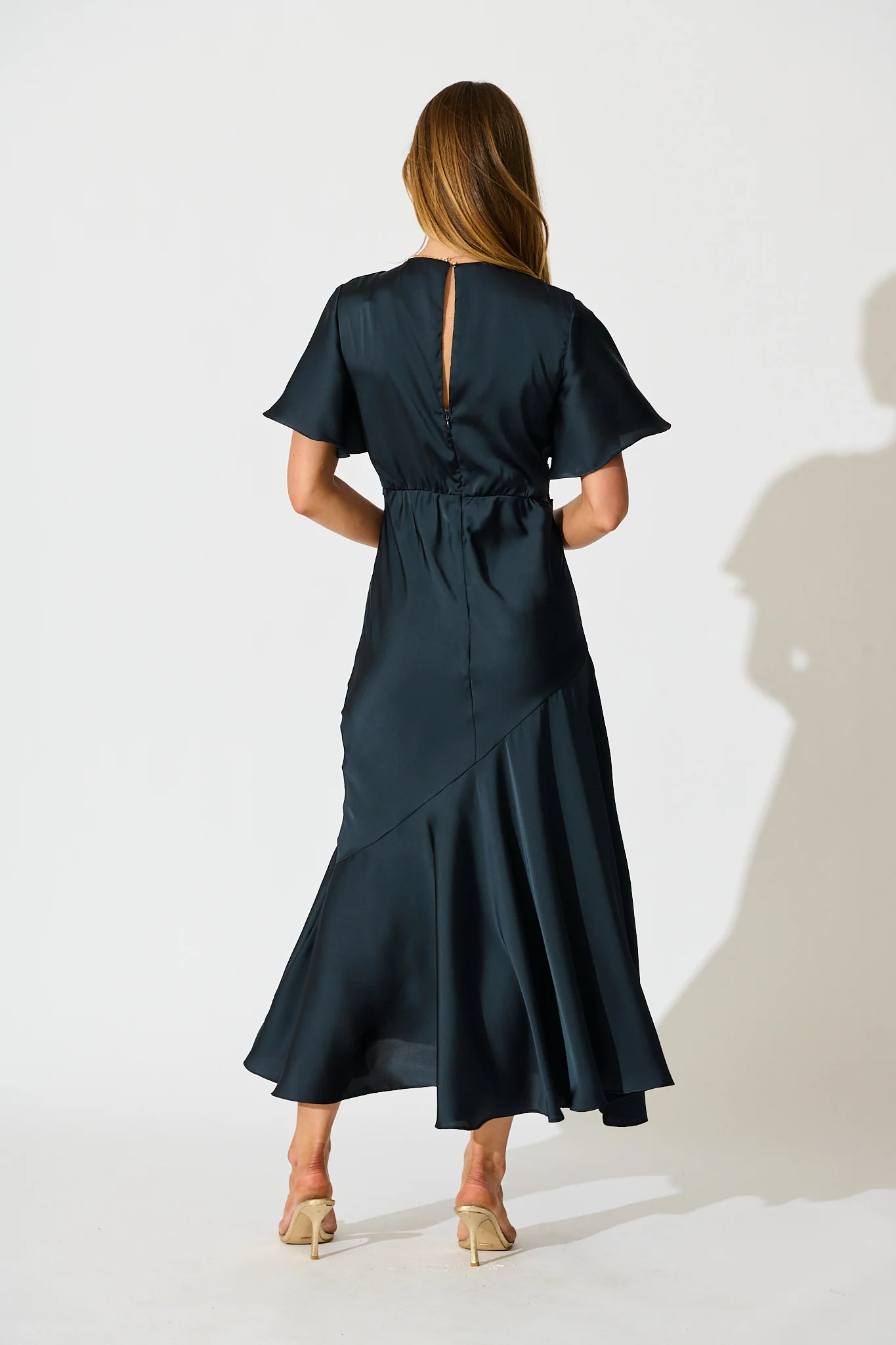 Sunset Serenade Maxi Dress in Navy Satin - Image 4