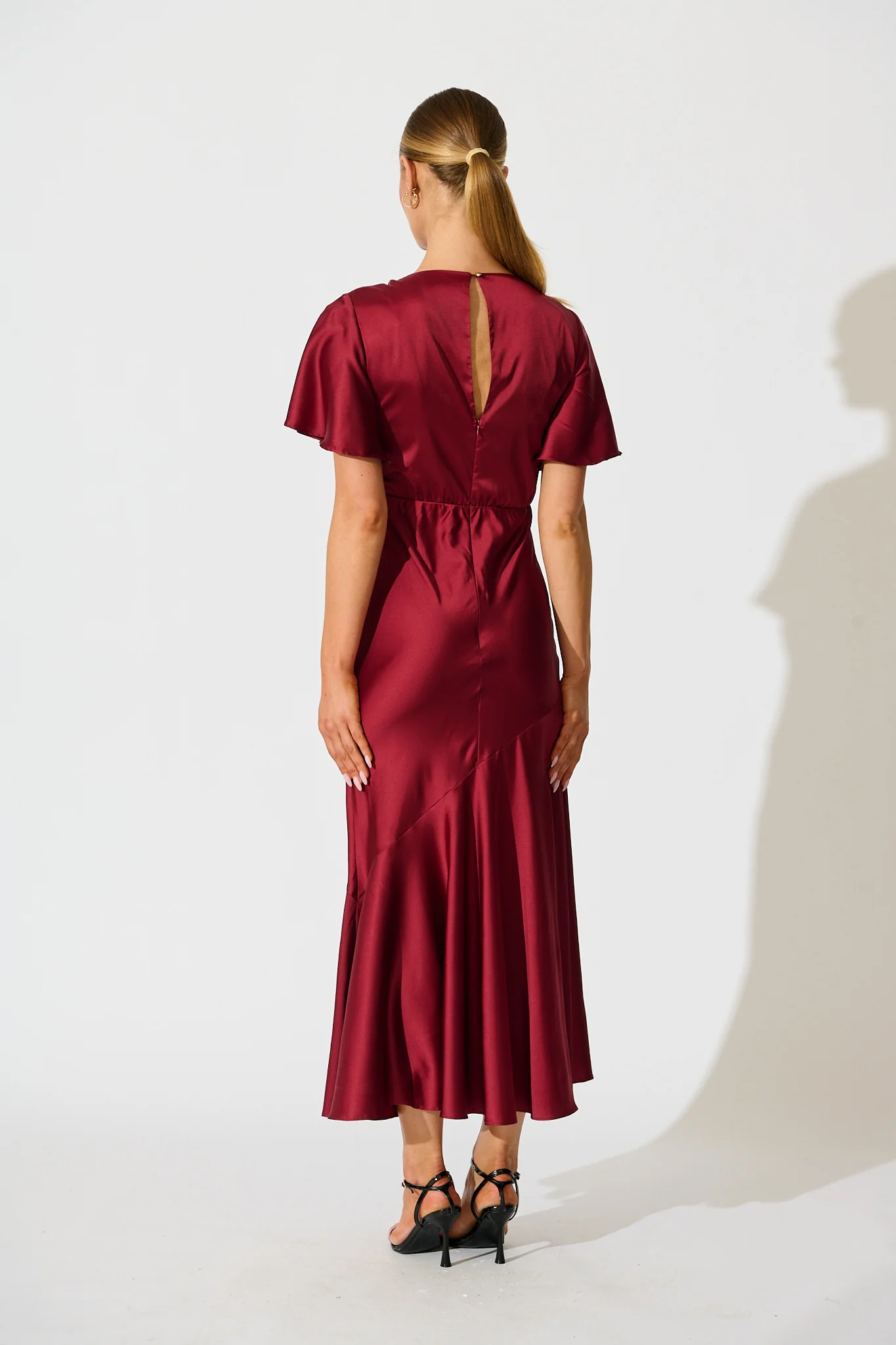 Sunset Serenade Maxi Dress in Wine Satin - Image 10