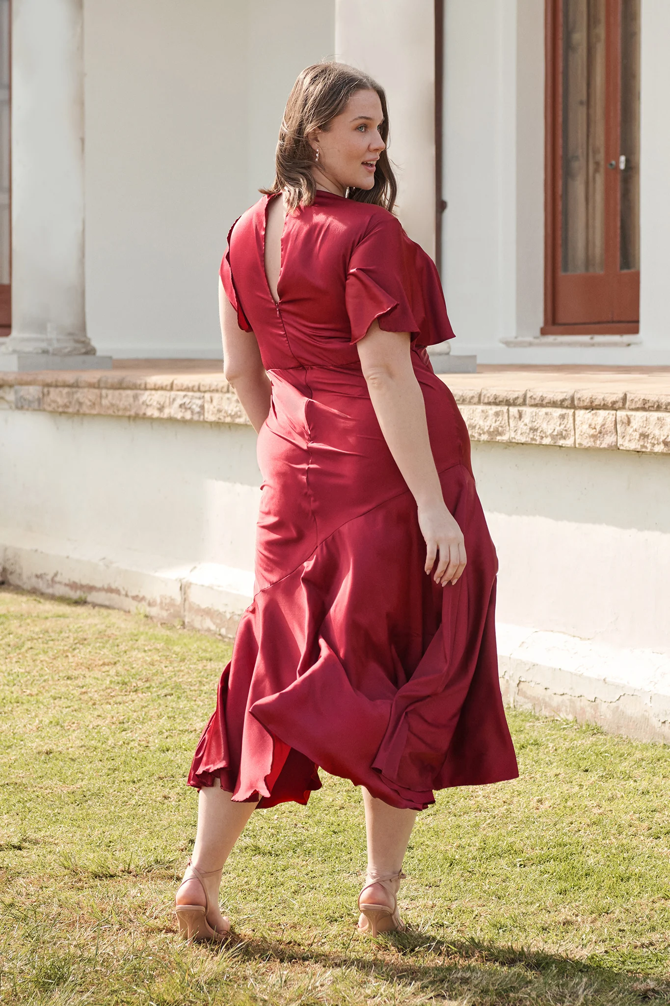 Sunset Serenade Maxi Dress in Wine Satin - Image 12