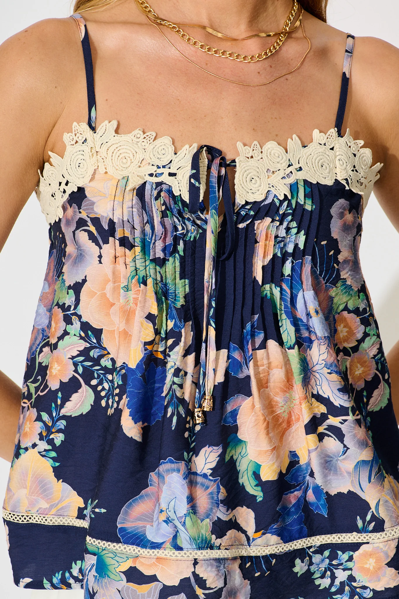 Susie Cami Top In Navy with Multi Floral - Image 5
