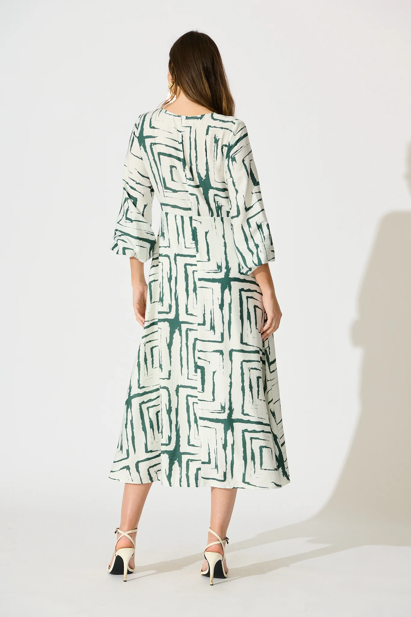 Suzanna Midi Dress in White Geometric Print - Image 4