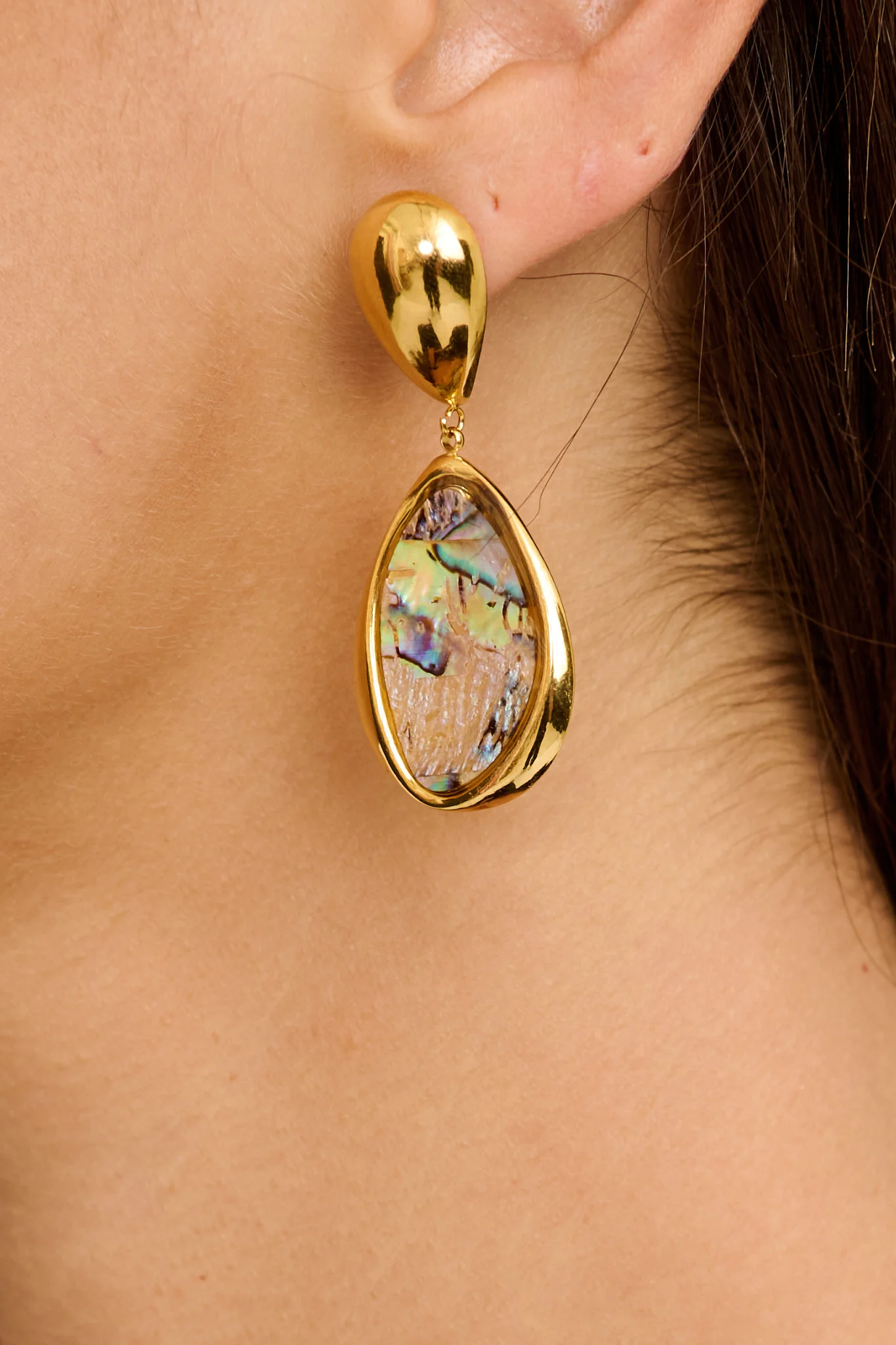 Svetlana Drop Earrings in Gold Teardrop Iridescent Stone