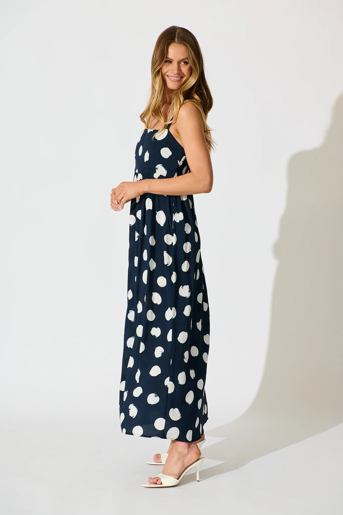 Sweet Spot Maxi Sundress in Navy with White Spot - Image 3