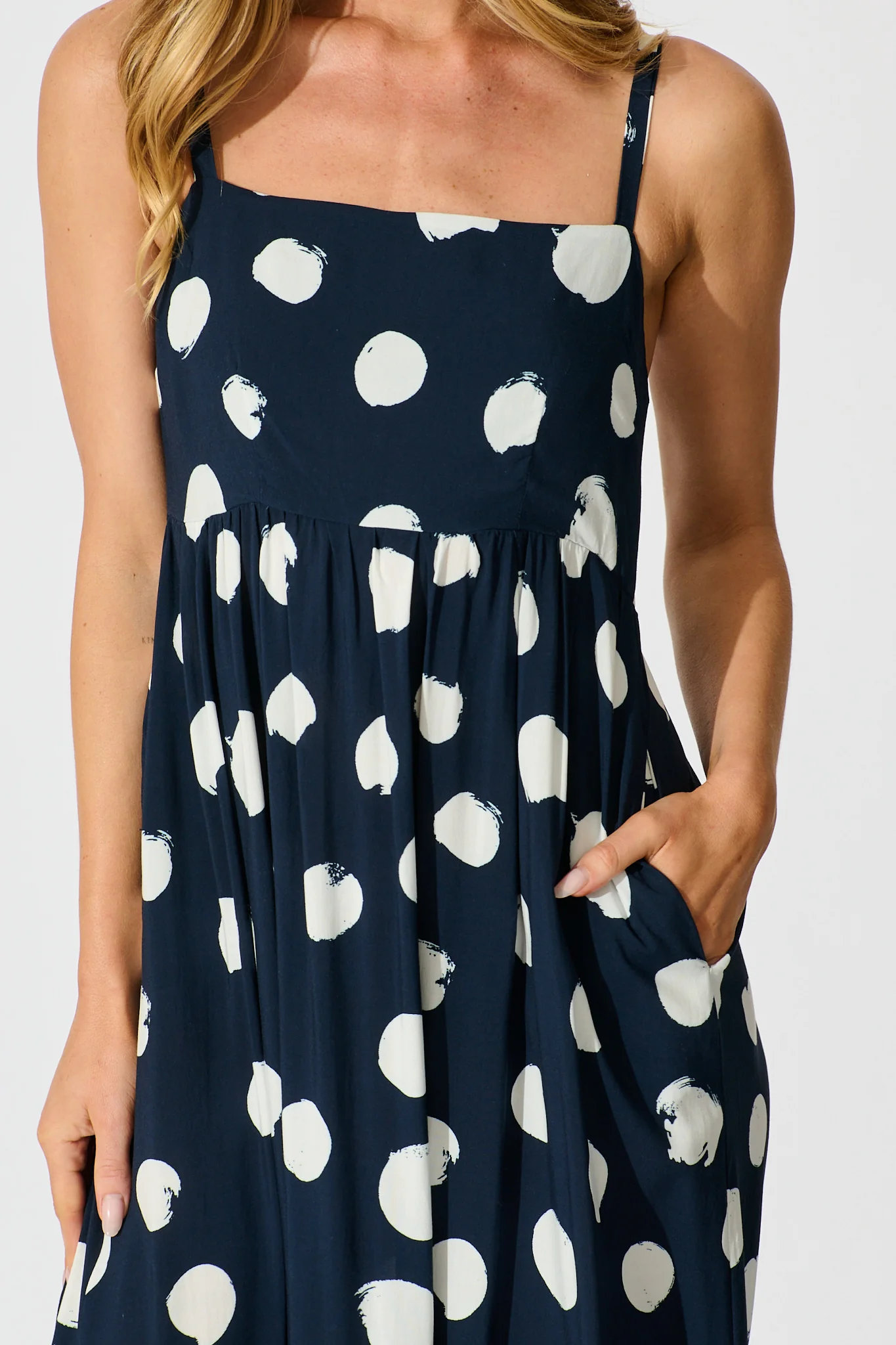 Sweet Spot Maxi Sundress in Navy with White Spot - Image 5