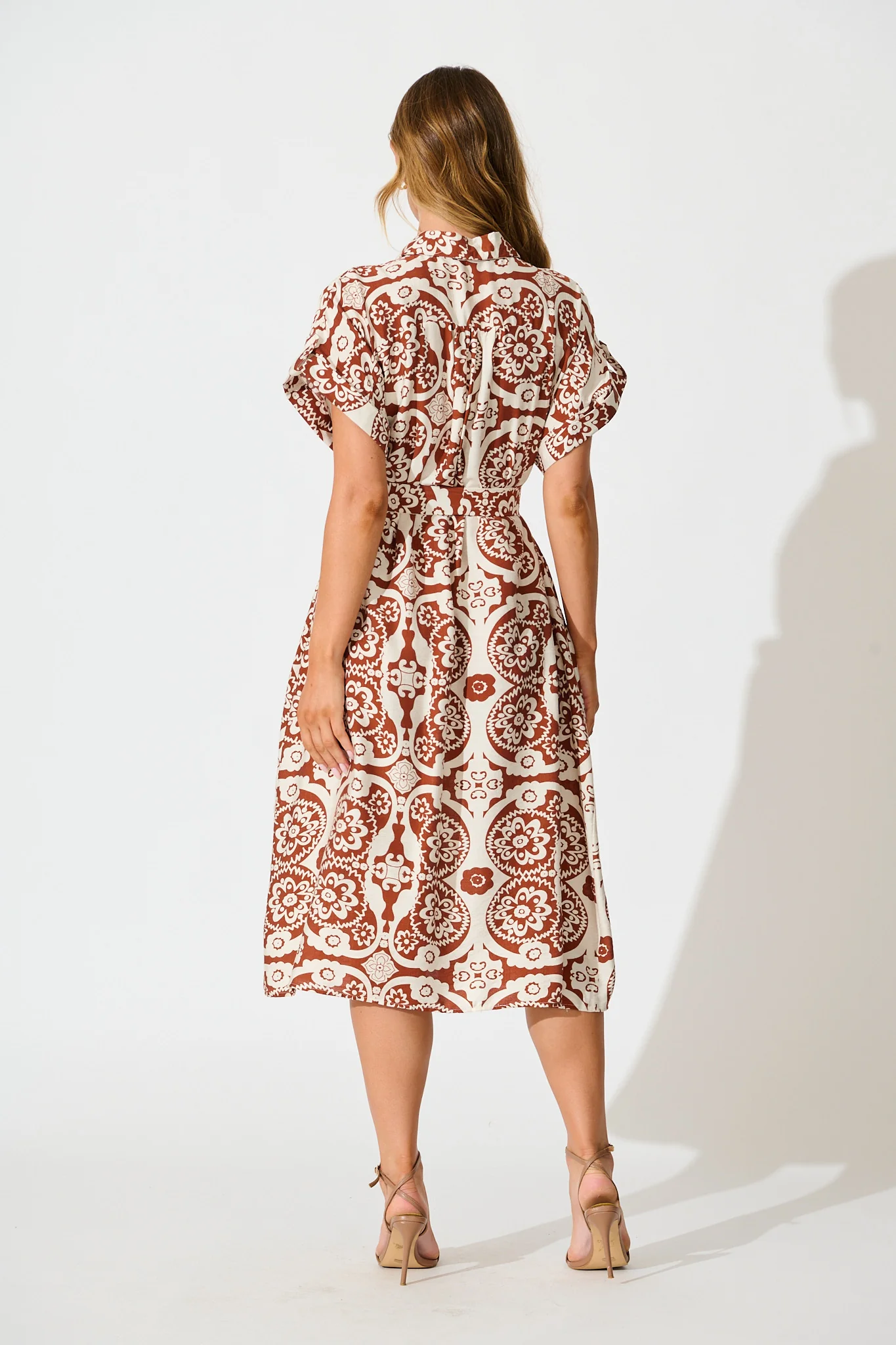 Sweet Talk Midi Shirt Dress in Brown Print - Image 4