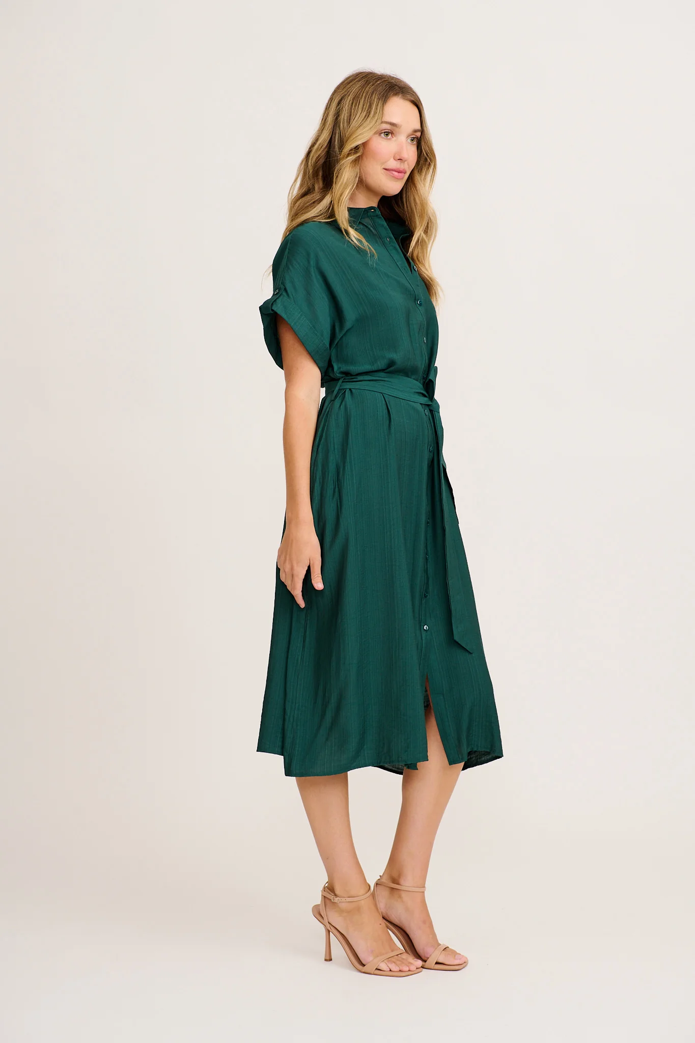 Sweet Talk Midi Shirt Dress in Emerald - Image 3