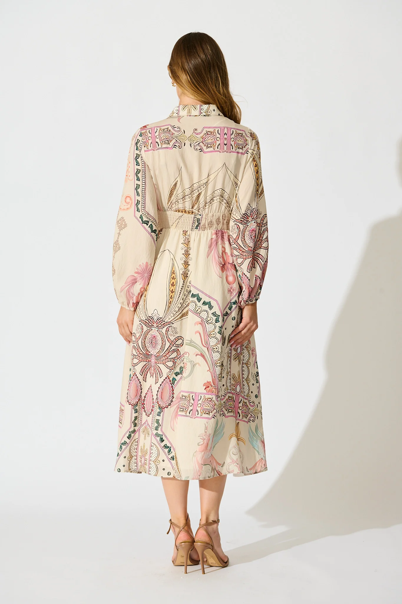 Sylvie Midi Shirt Dress in Cream with Blush Floral - Image 4