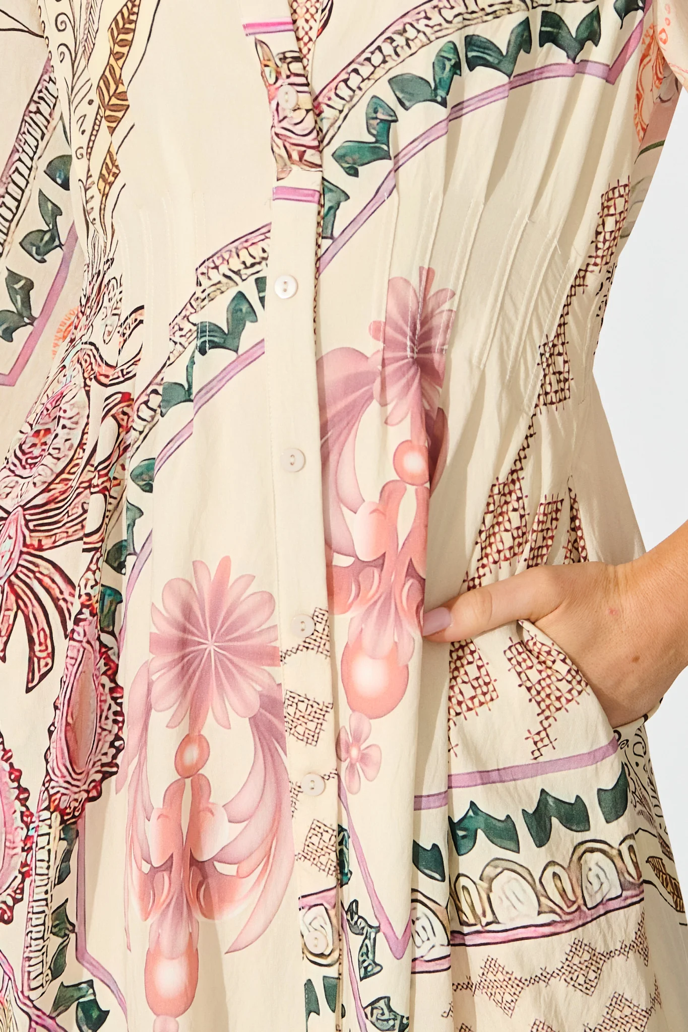 Sylvie Midi Shirt Dress in Cream with Blush Floral - Image 5