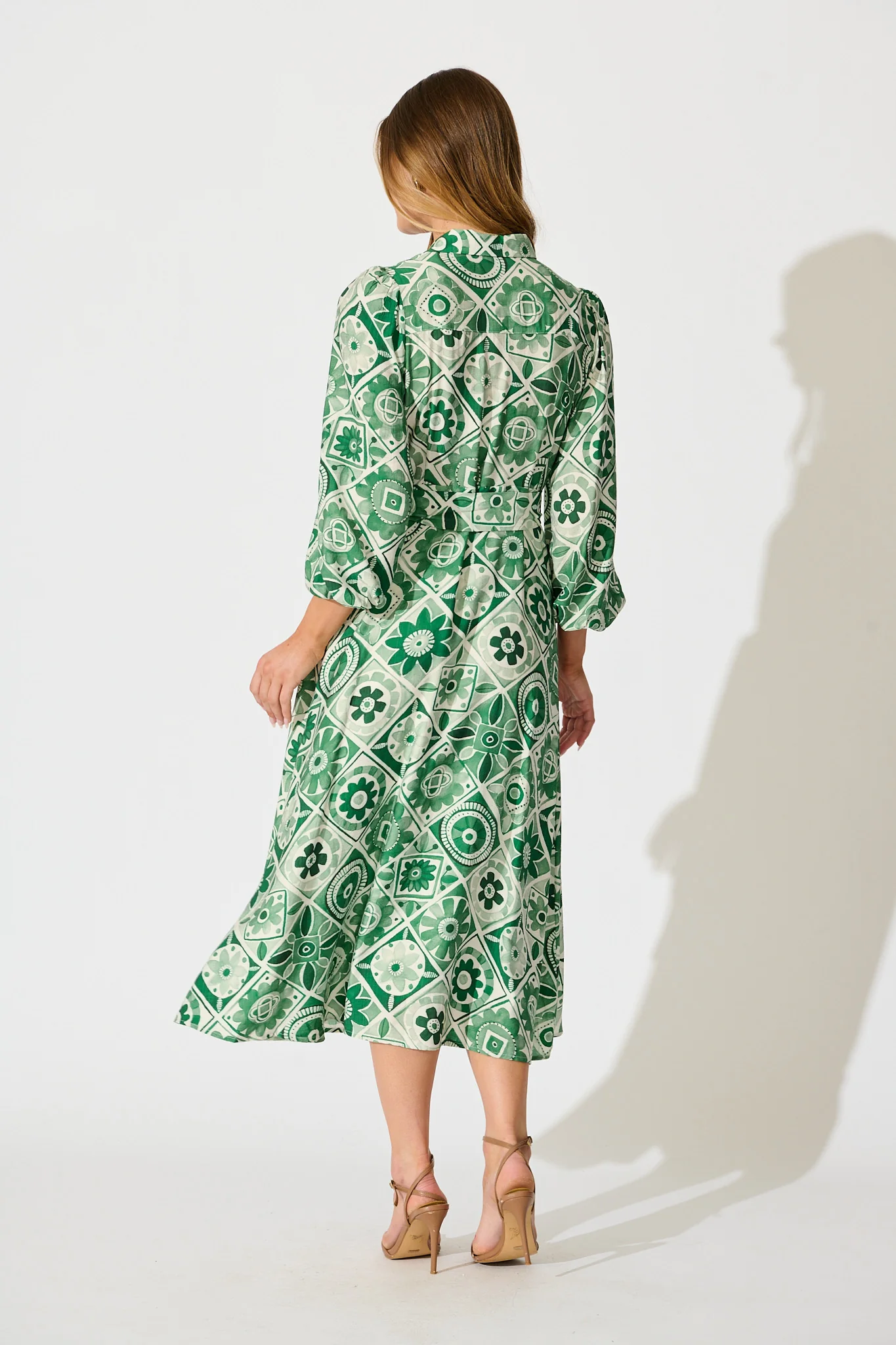 Syren Midi Shirt Dress in Green Tile Print - Image 4