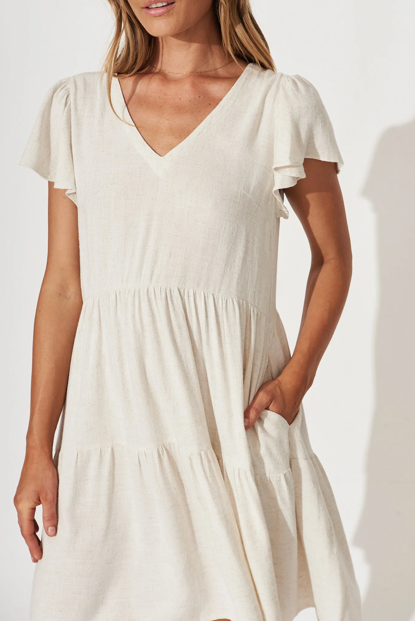 Tahiti Smock Dress In Oatmeal Linen Blend - Image 5