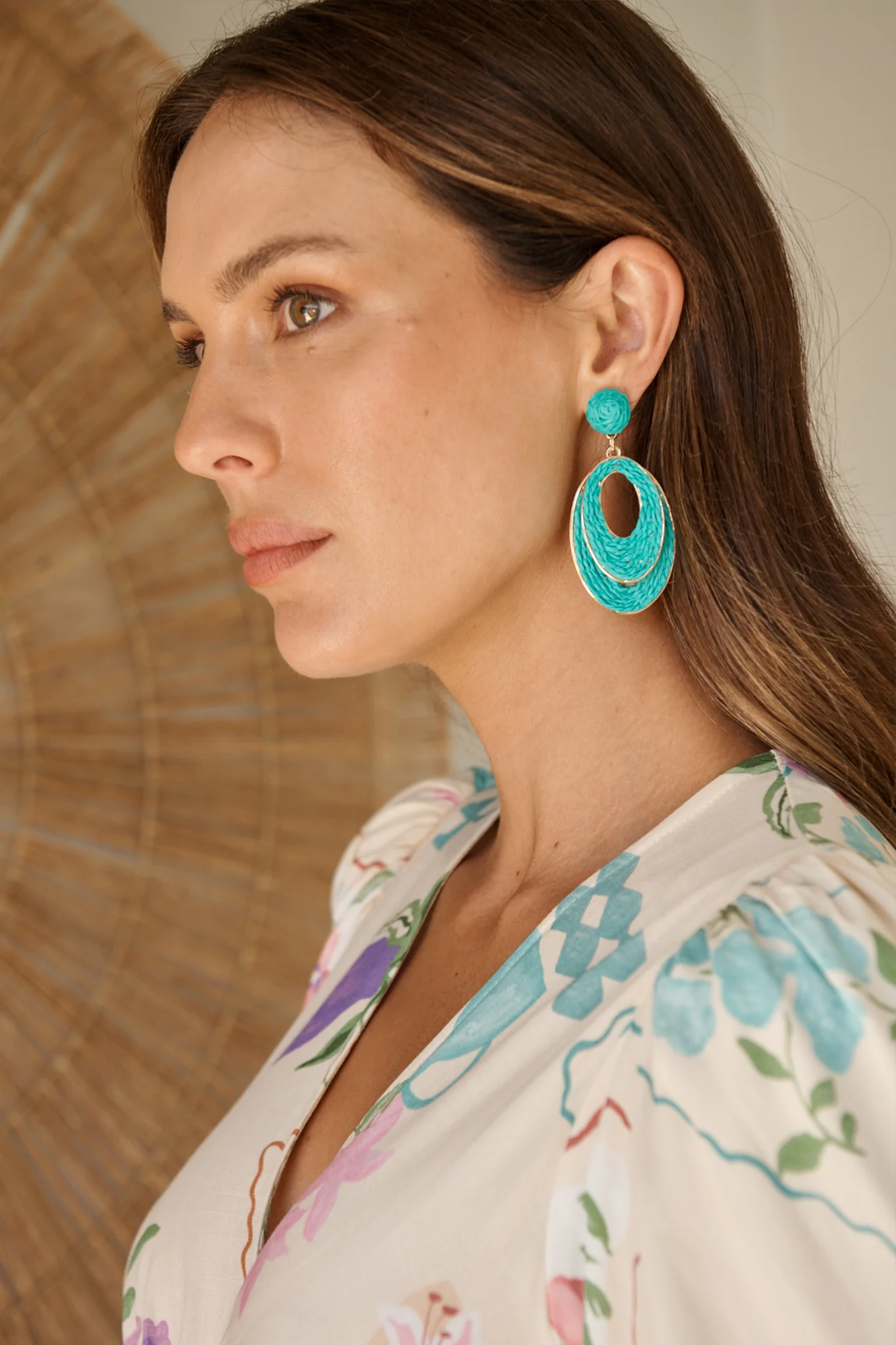 Tahlia Drop Earrings in Turquoise Raffia