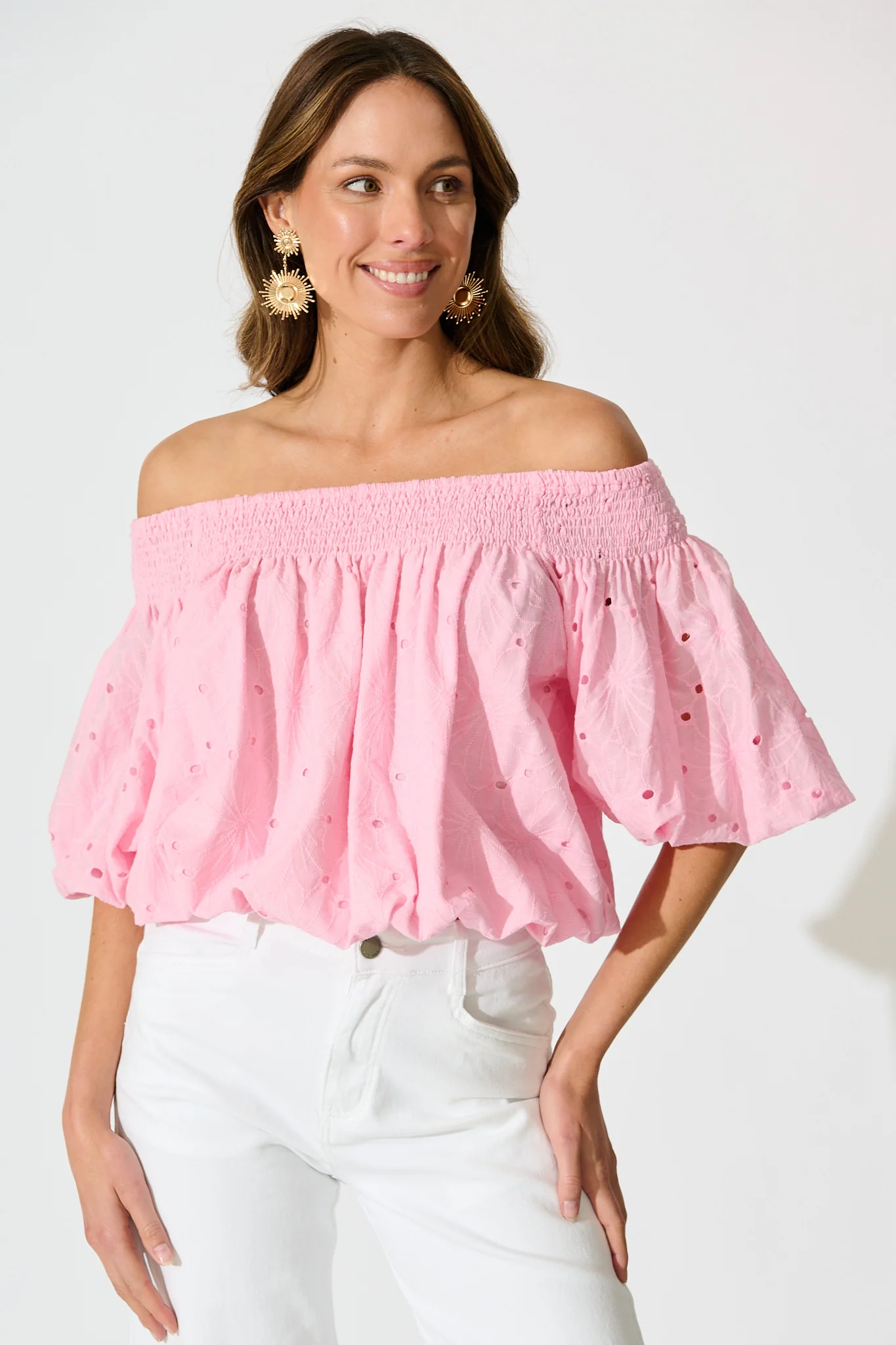 Tahlie Top in Pink Broderie Cotton