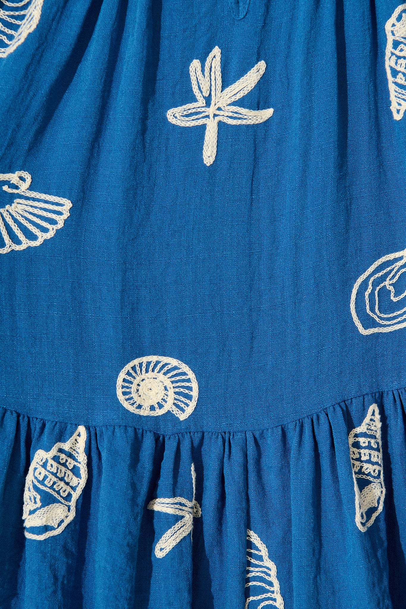 Tahnee Smock Dress in Blue with White Seashell Embroidery - Image 6
