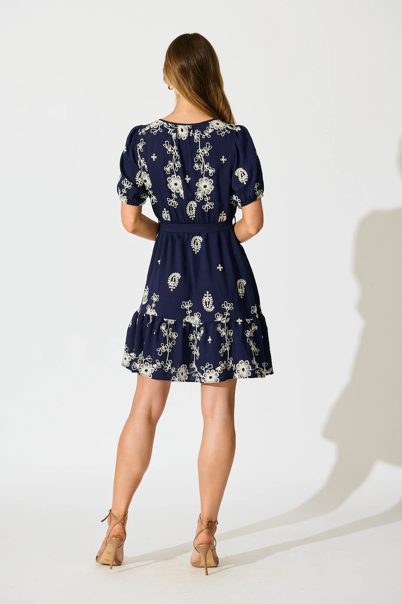 Tainted Love Dress in Navy with Cream Embroidery - Image 4