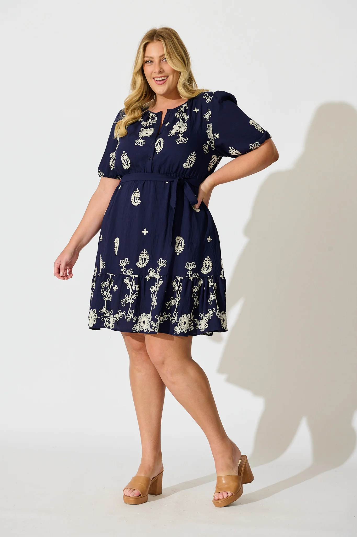 Tainted Love Dress in Navy with Cream Embroidery - Image 7