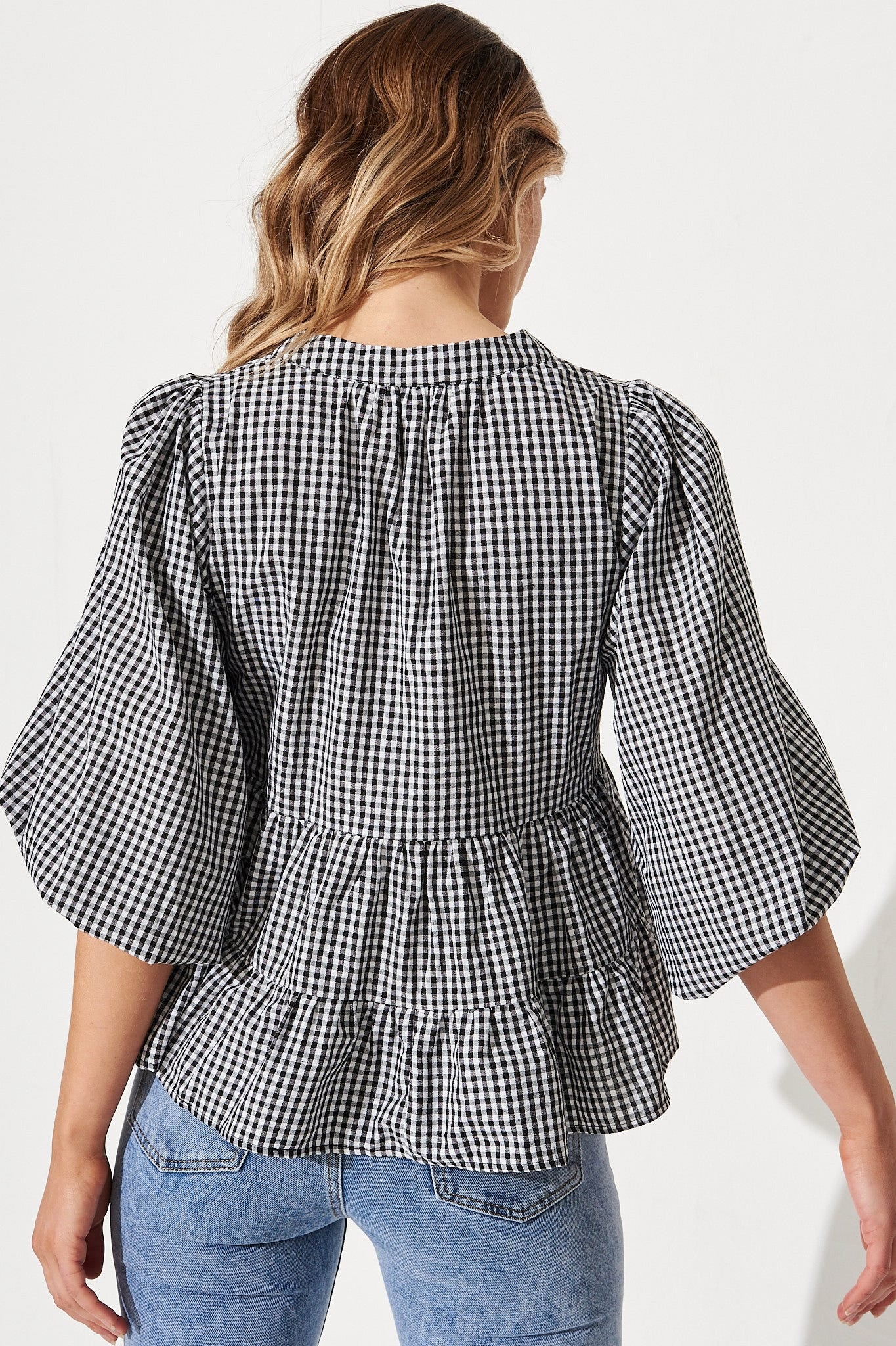 Talena Top In Black And White Gingham Cotton - Image 5