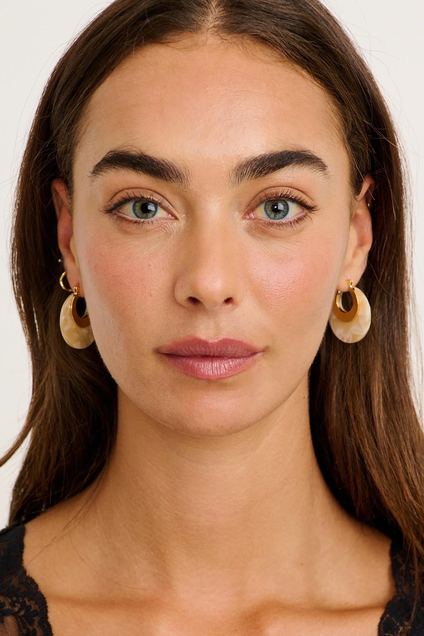 Talia Hoop Earrings in Gold with Cream Marble - Image 6