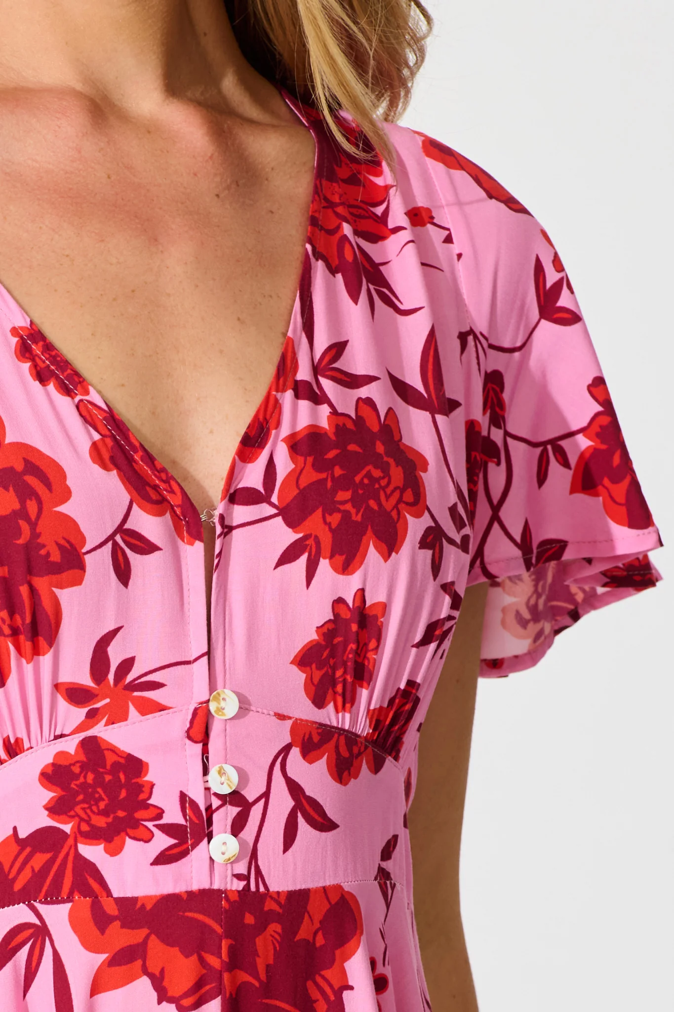 Talise Maxi Dress in Pink with Red Floral Print - Image 5