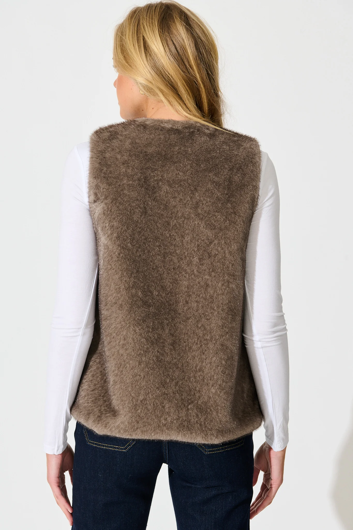 Talita Faux Fur Vest in Taupe - Image 3