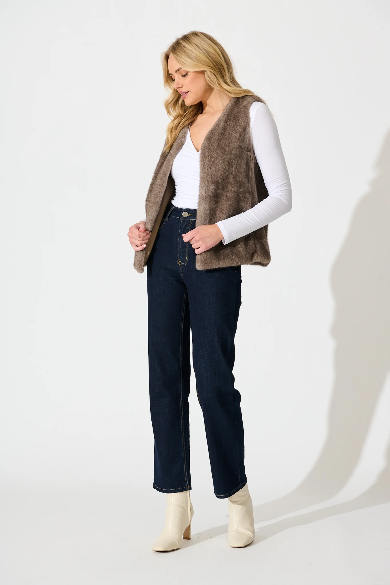 Talita Faux Fur Vest in Taupe - Image 4