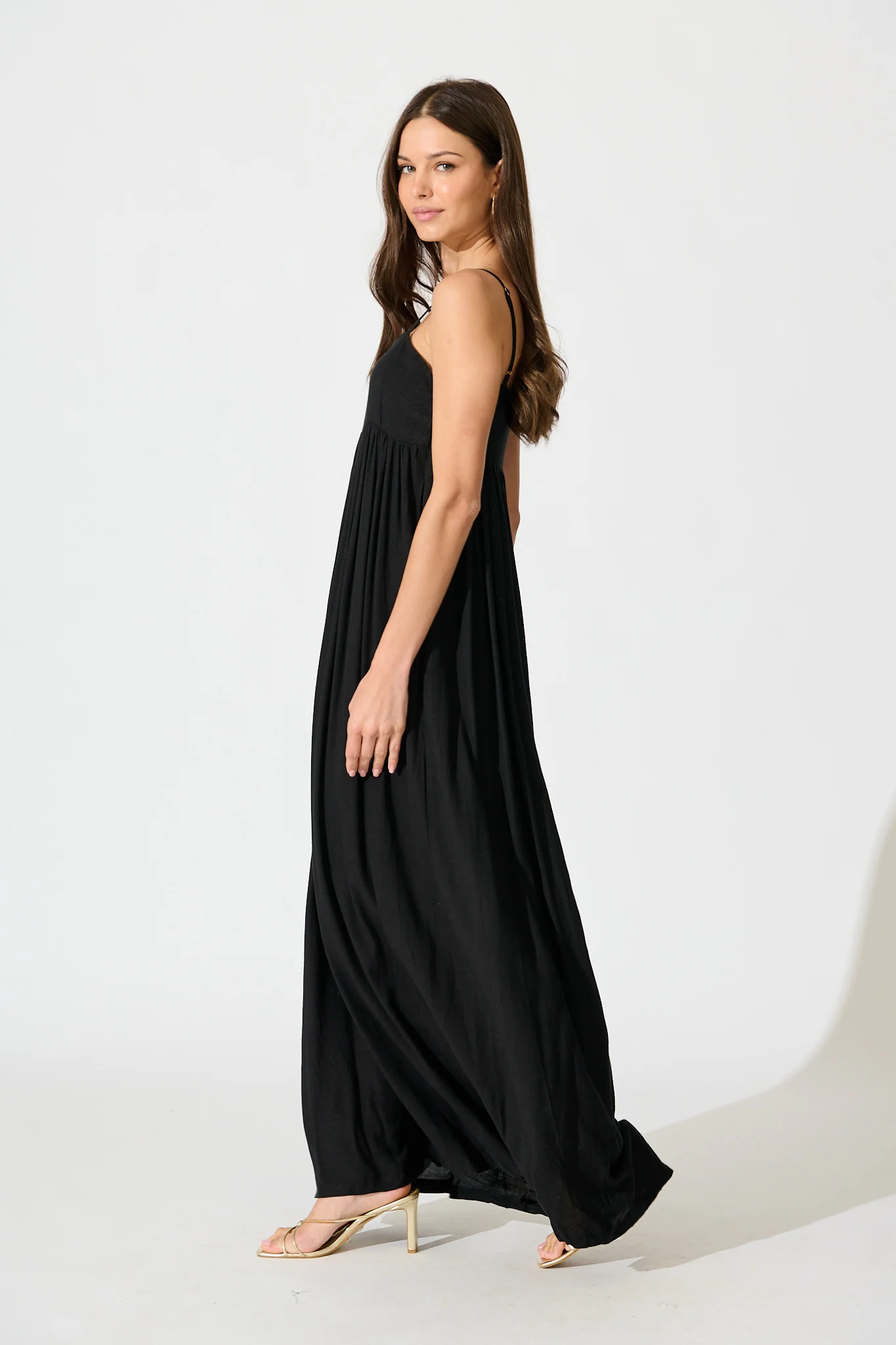 Talowe Maxi Sundress in Black Linen Blend - Image 3