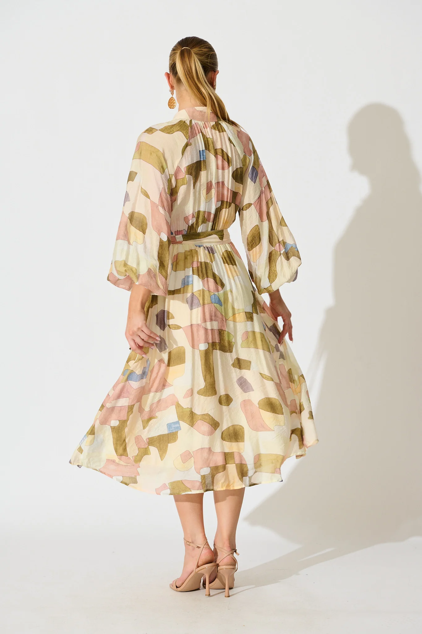 Tamia Midi Dress in Brown with Multi Print - Image 4