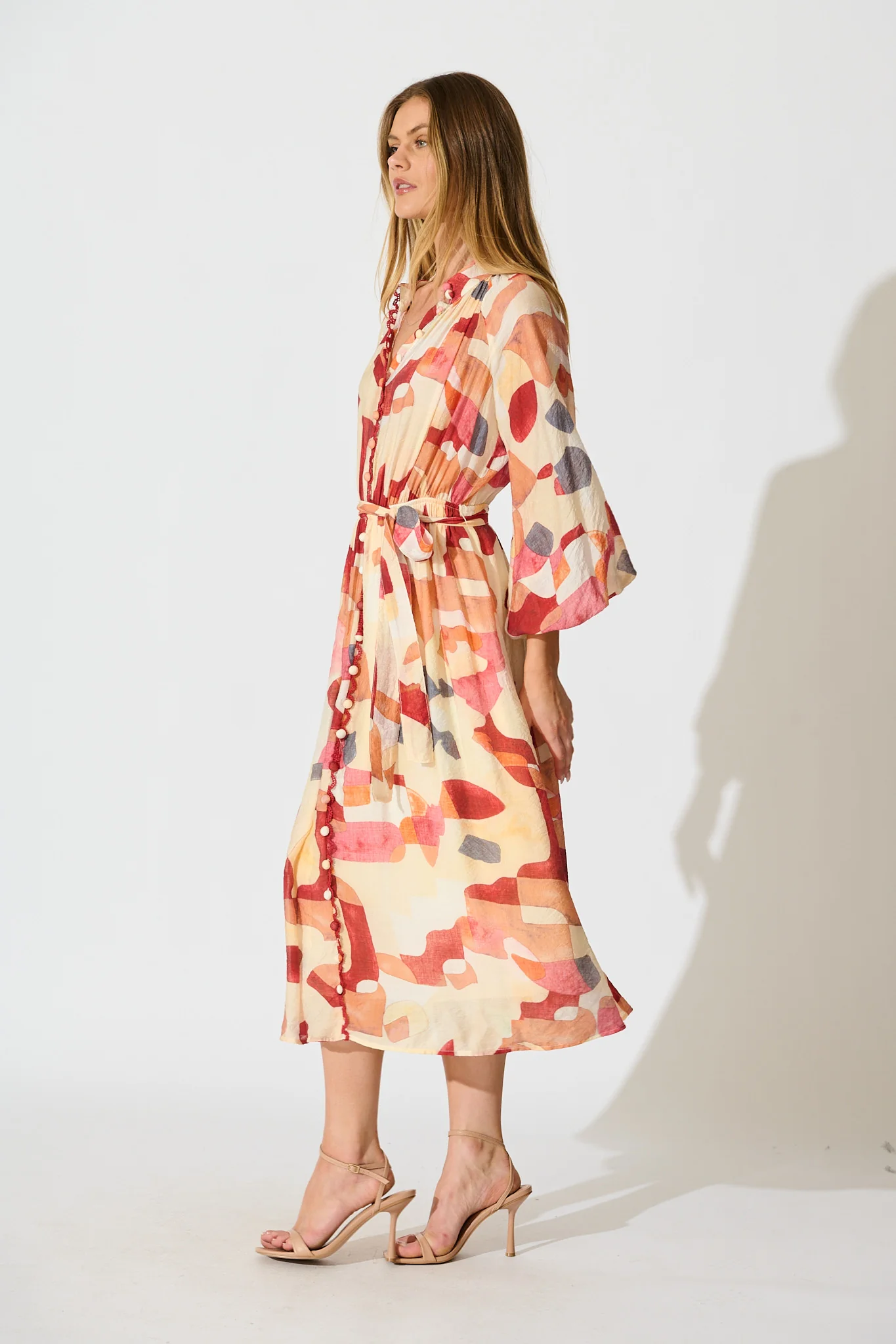 Tamia Midi Dress in Red with Multi Print - Image 3