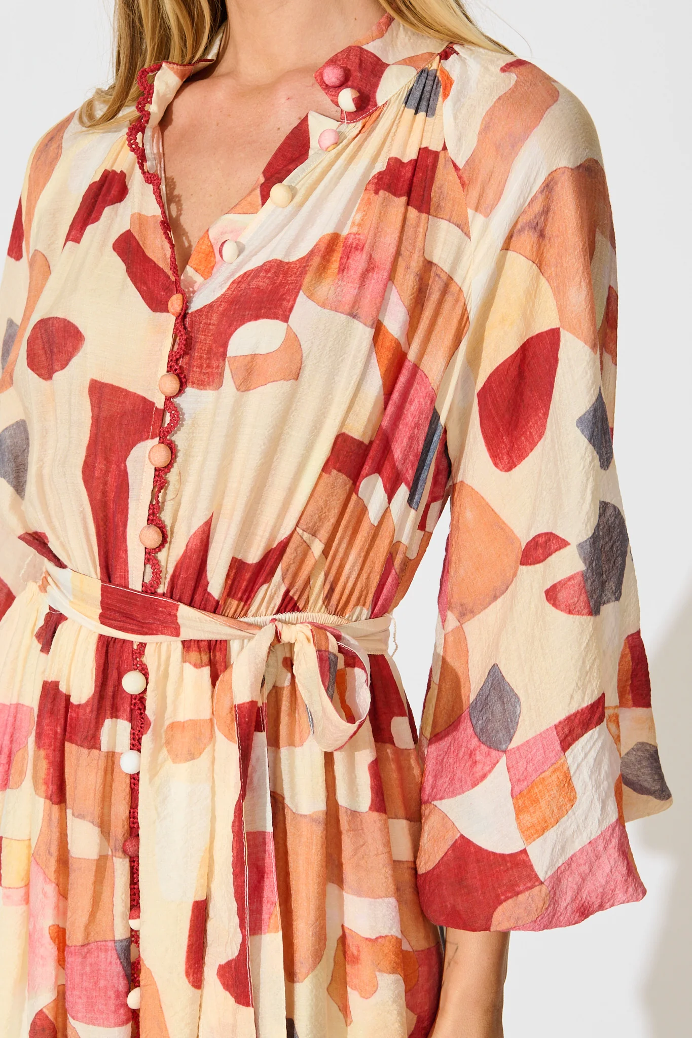 Tamia Midi Dress in Red with Multi Print - Image 5