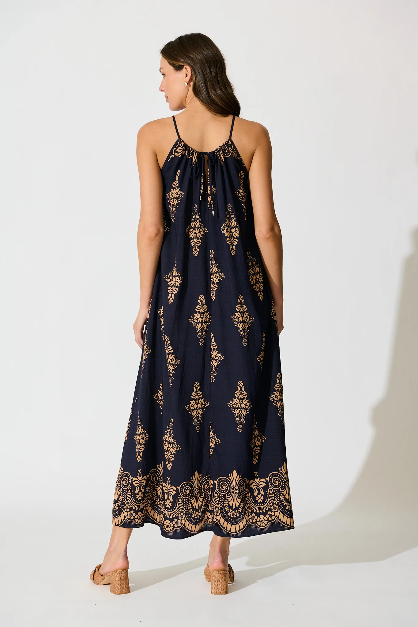 Tansy Maxi Dress in Navy with Tan Boho Linen Blend - Image 4
