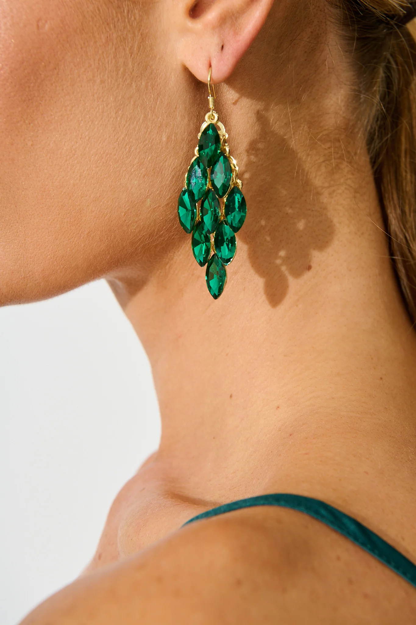 Tanya Drop Earrings in Gold with Emerald Stones - Image 4