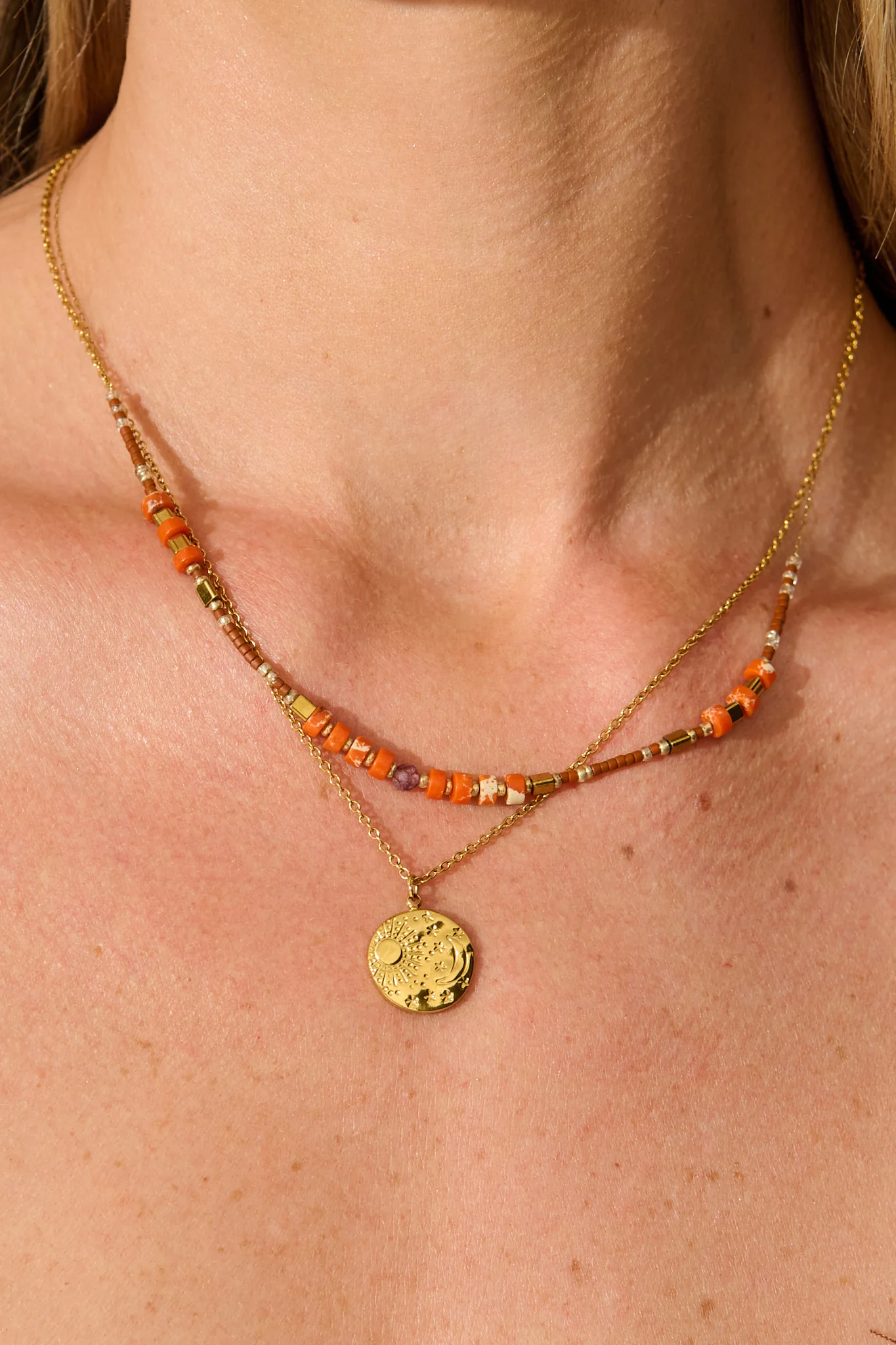 Tati 18K Layered Necklace in Gold with Multi Resin - Image 2