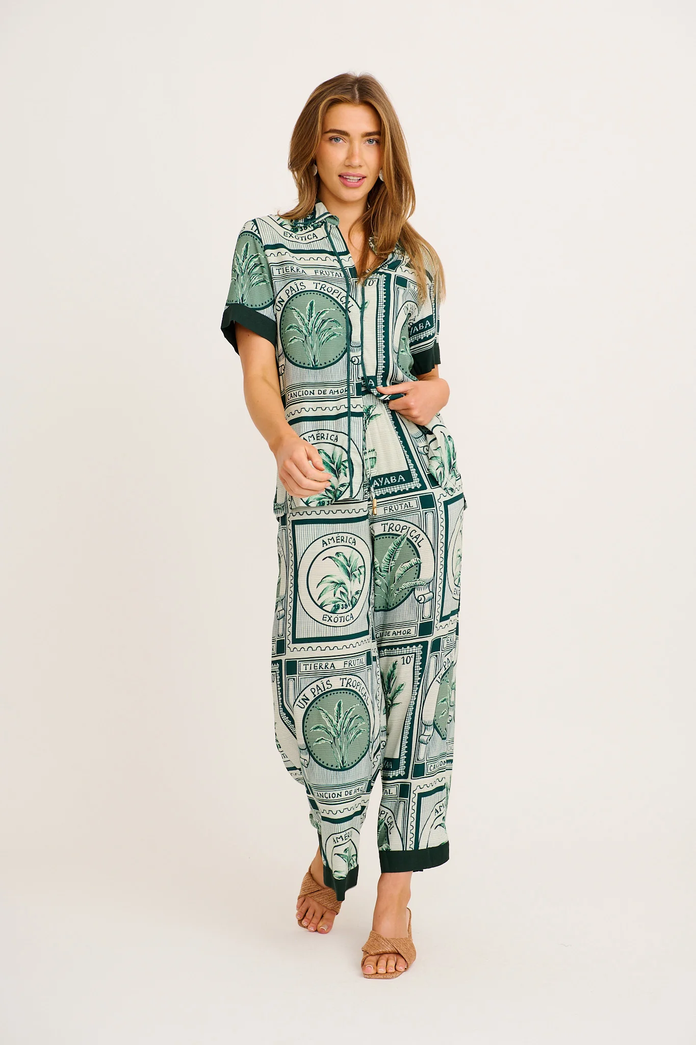 Taylor Wide Leg Pant in Green Tile Print - Image 5