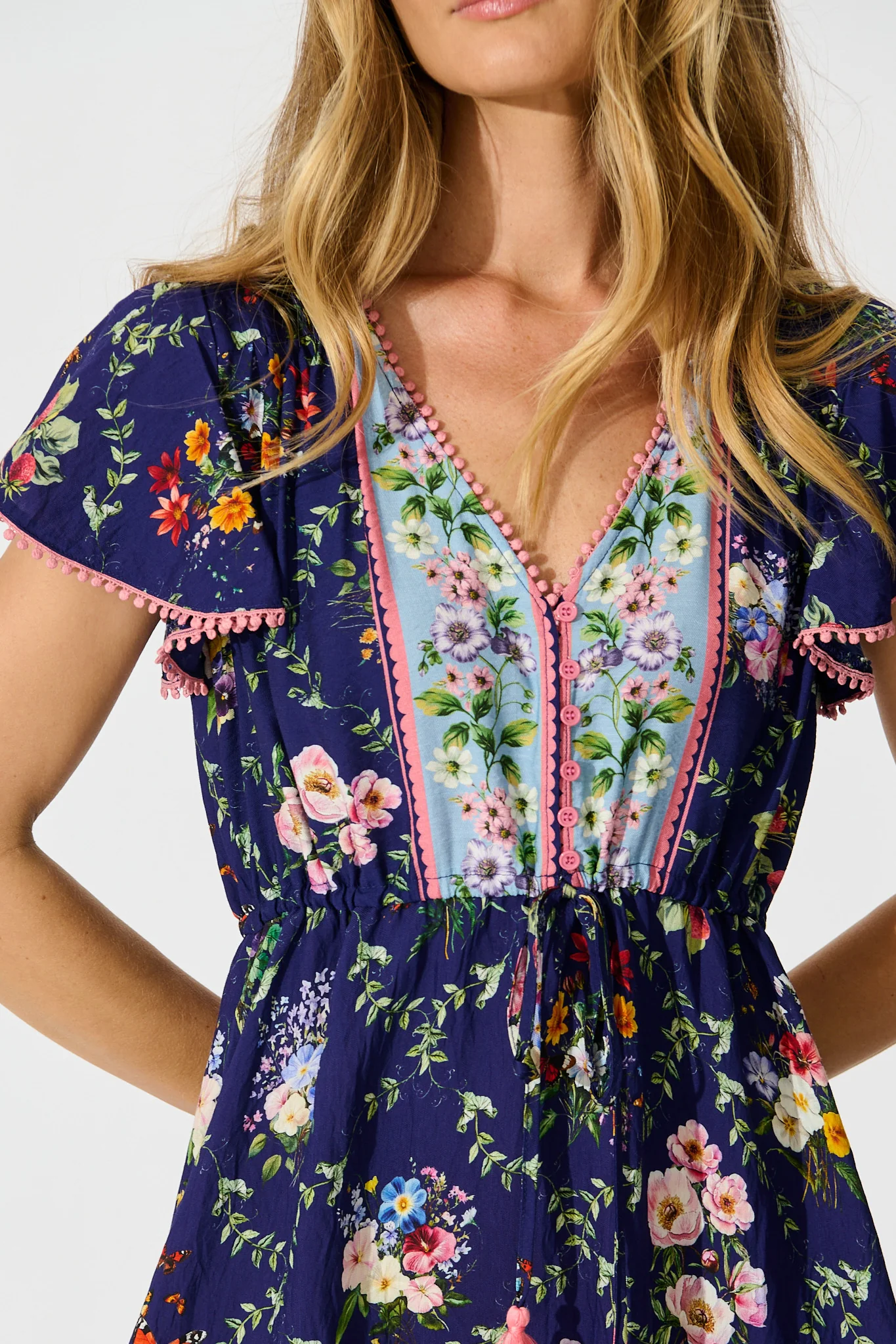 Tenaya Dress in Navy with Multi Floral Boho Print - Image 5