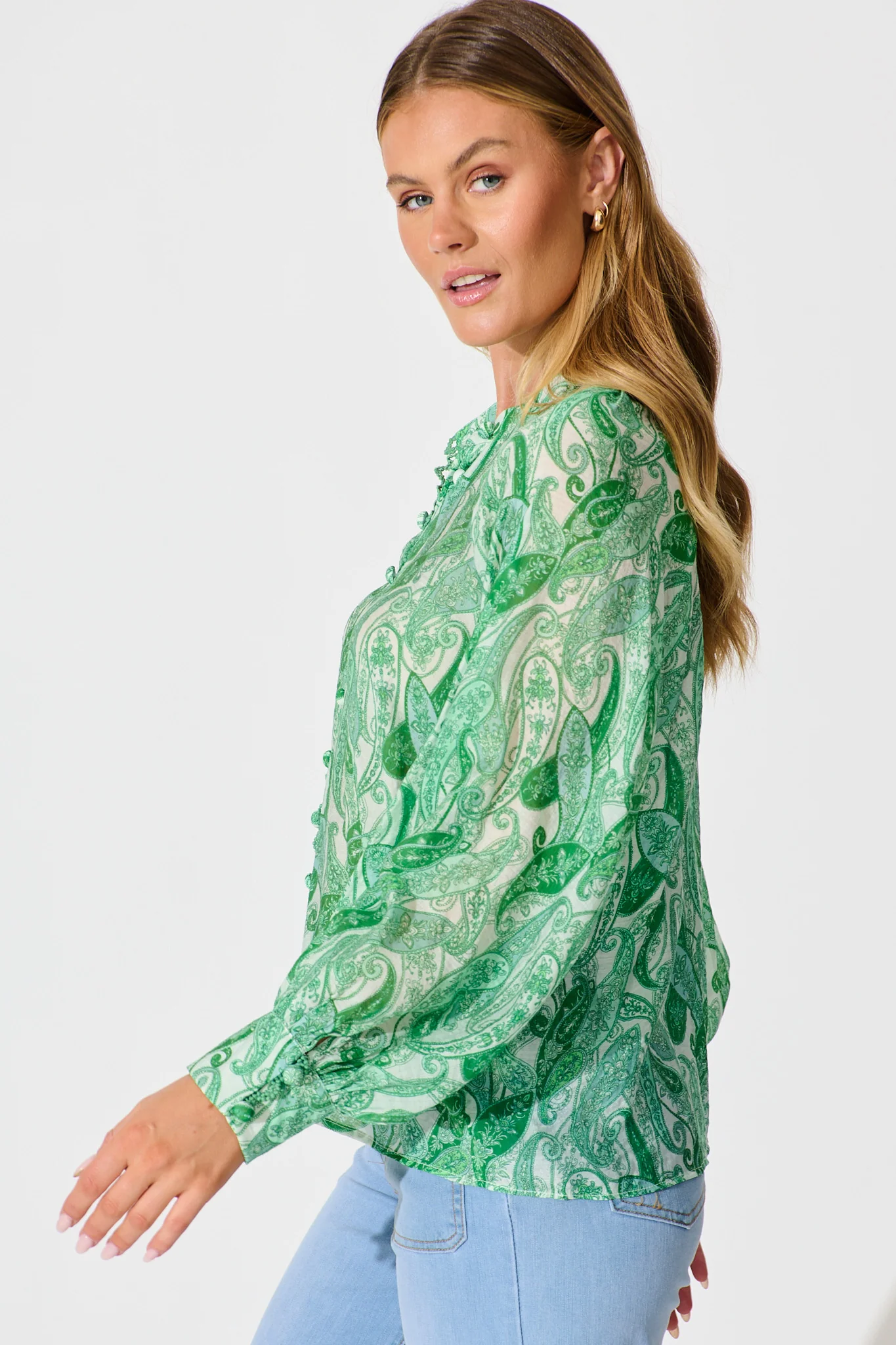 Teyana Shirt in Green with Multi Print - Image 2