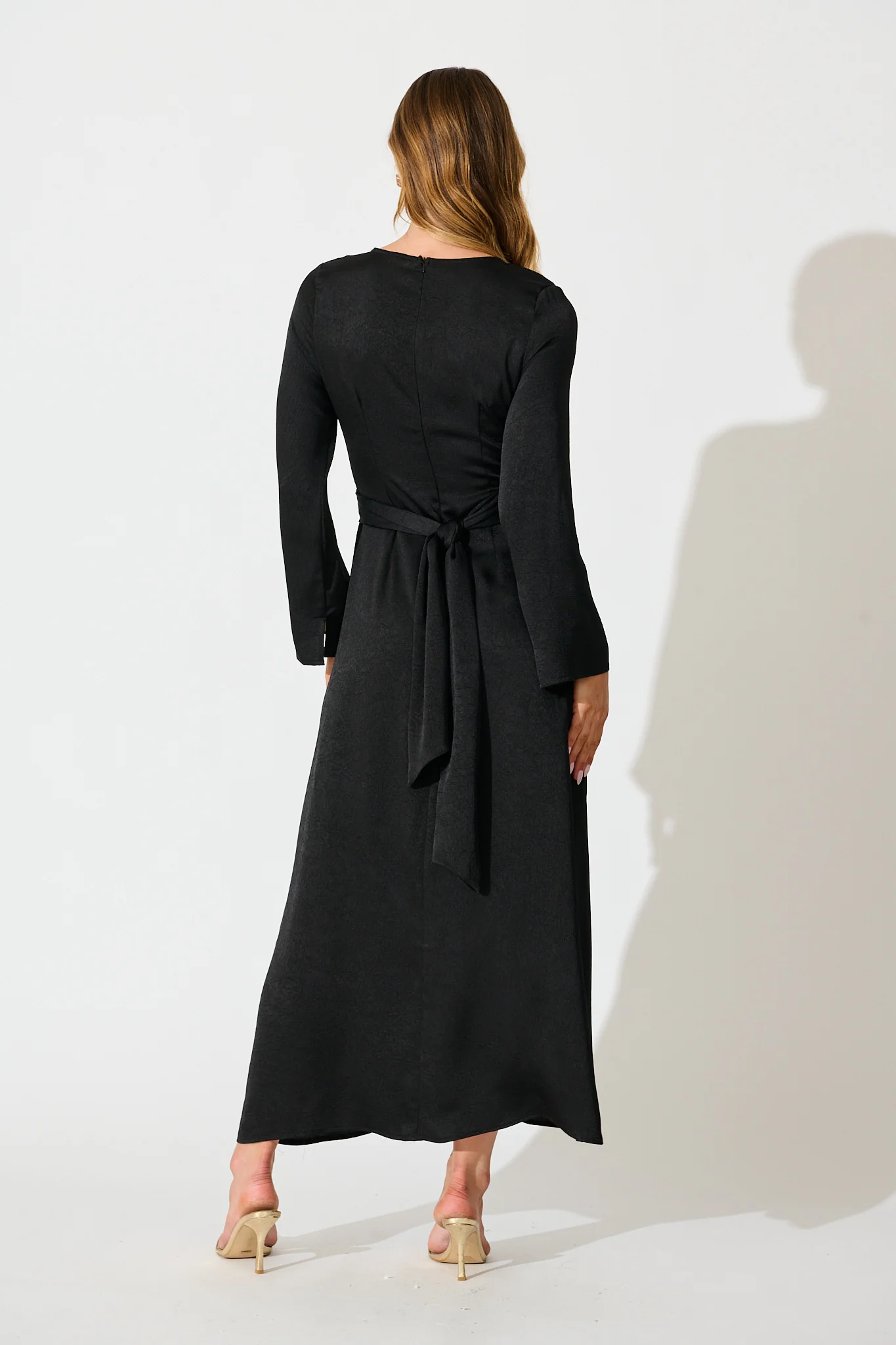The moment Maxi Dress in Black Crinkle Satin - Image 4