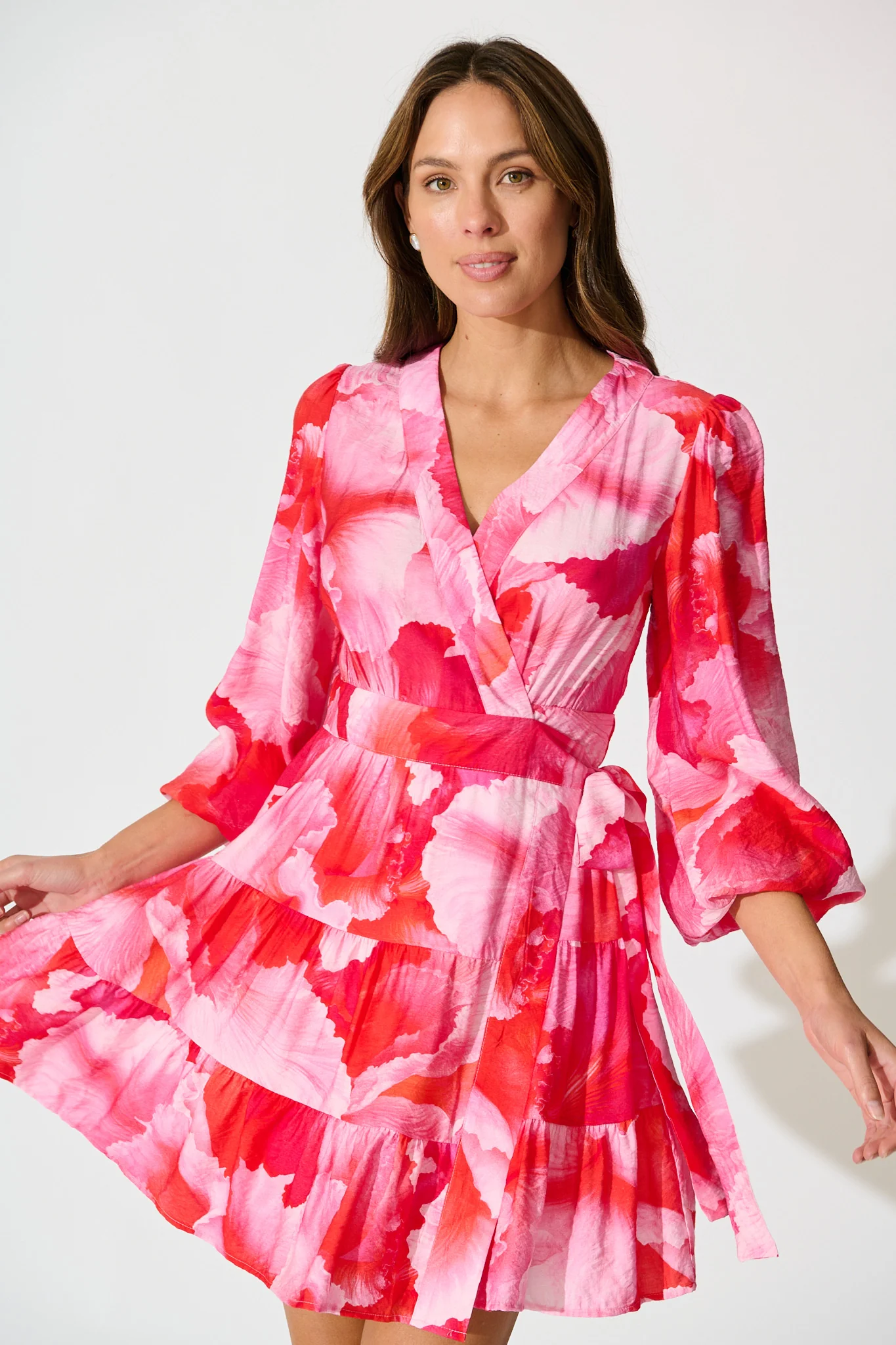 Thilda Wrap Dress in Pink Watercolour Floral - Image 2