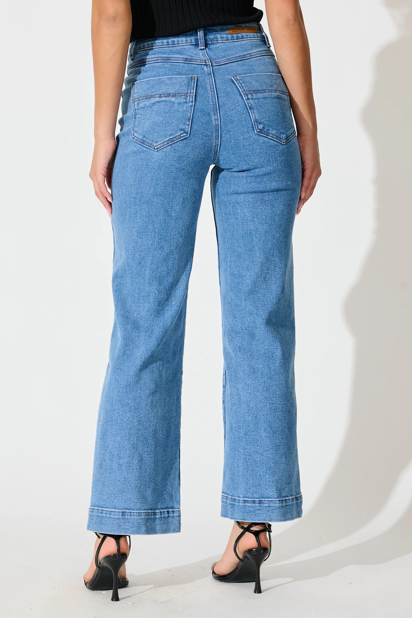 Tied Up High Rise Wide Leg Jean in Mid Blue Denim - Image 3