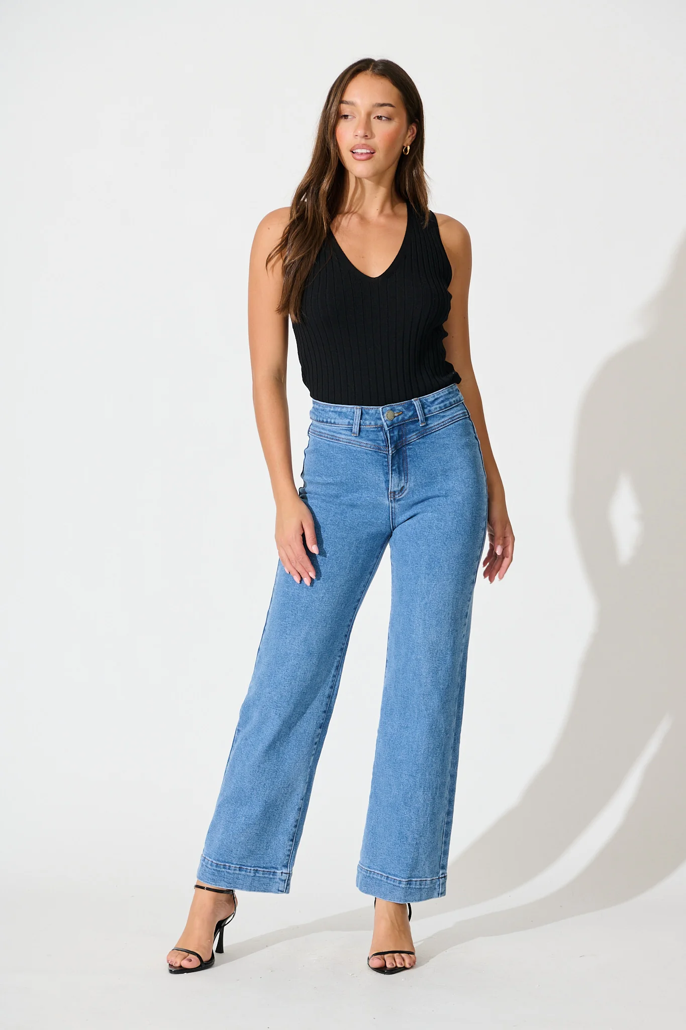 Tied Up High Rise Wide Leg Jean in Mid Blue Denim - Image 4