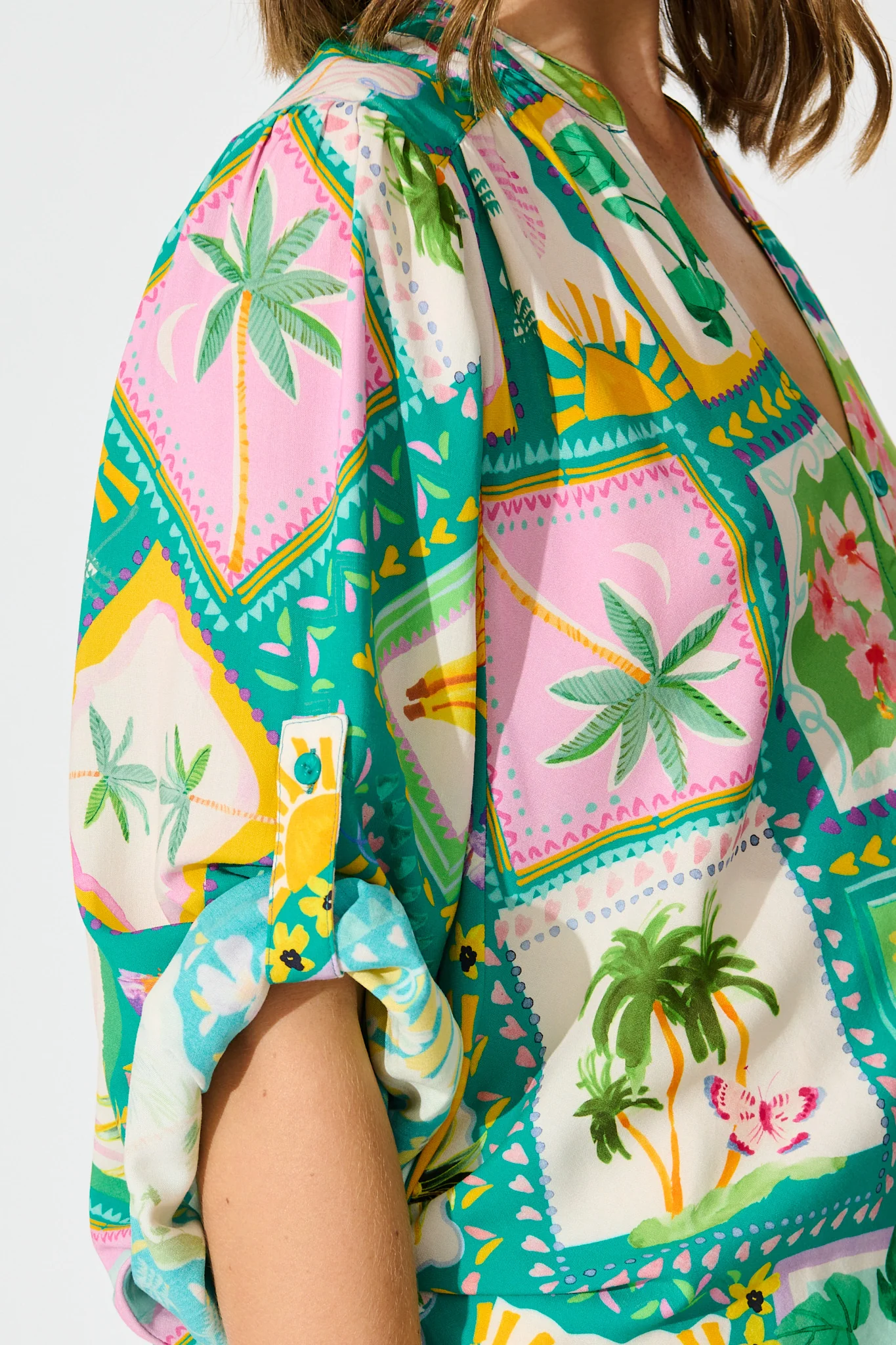 Tile Tropicana Top in Green with Multi Tile Print - Image 8