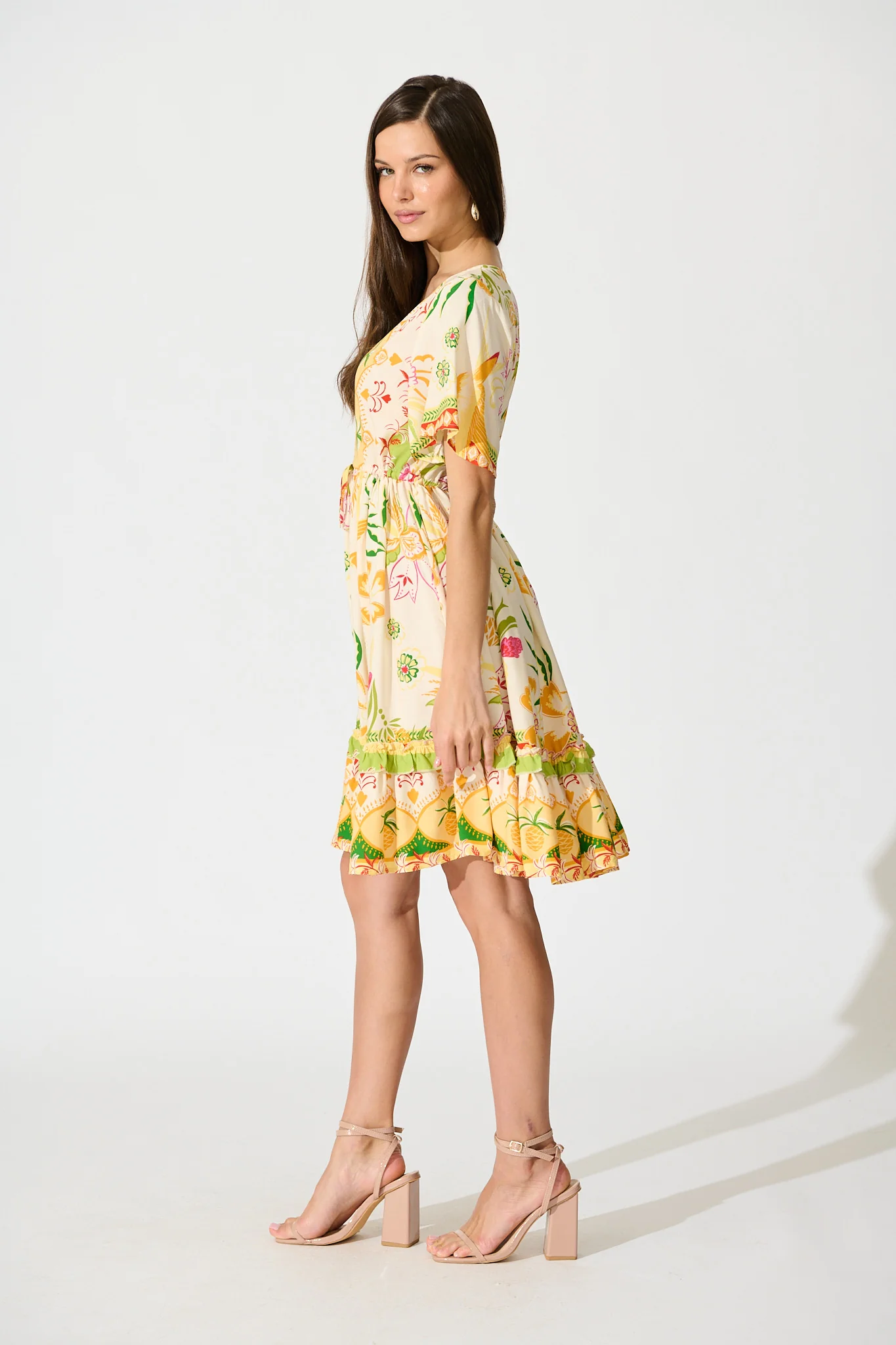 Tiley Dress in Beige with Multi Floral Print - Image 3