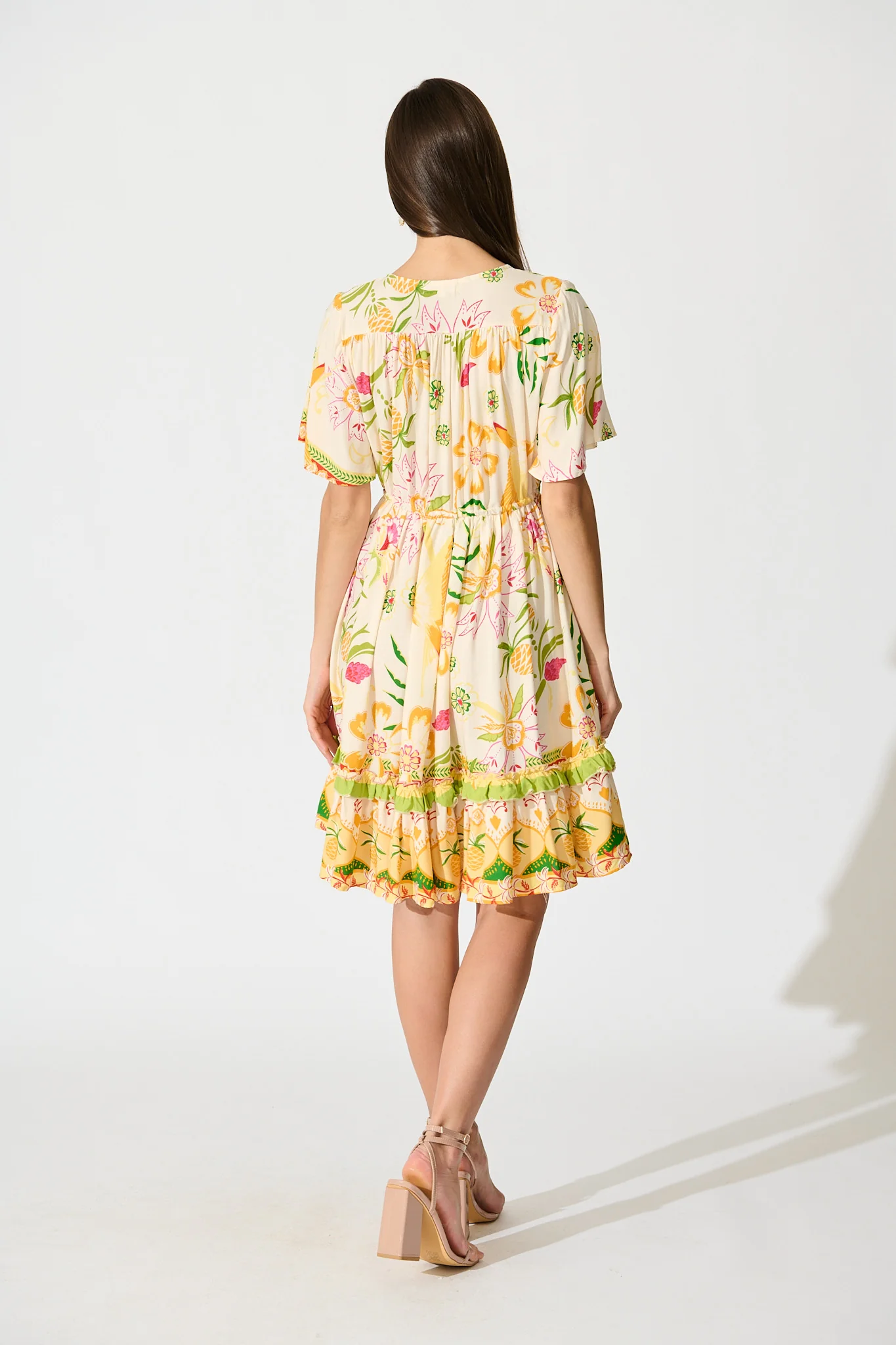 Tiley Dress in Beige with Multi Floral Print - Image 4