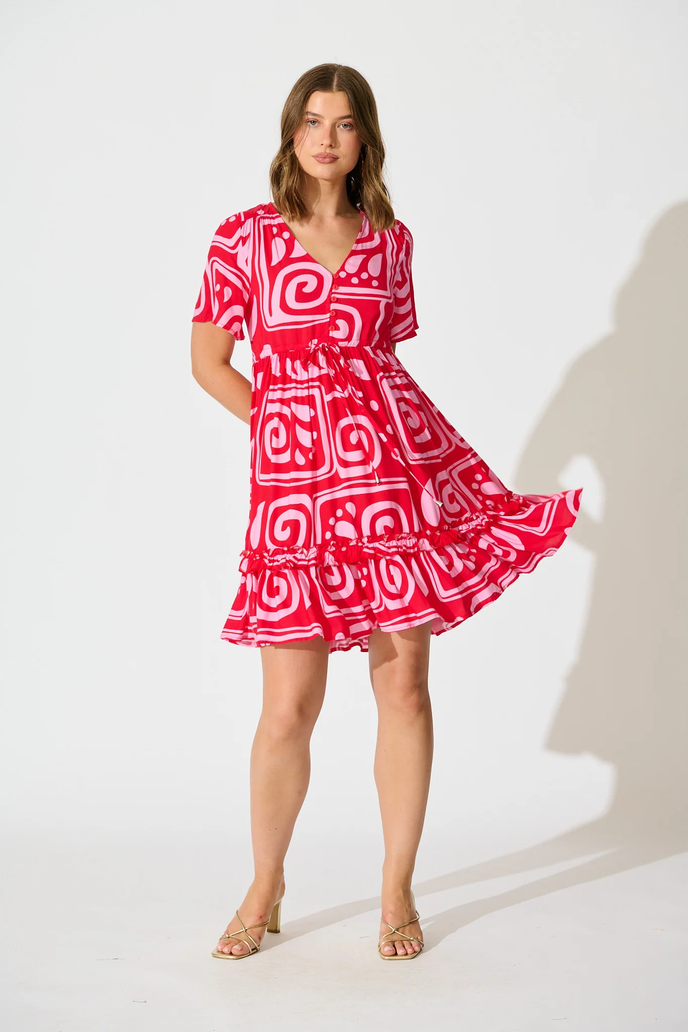 Tiley Dress in Red Geometric Print