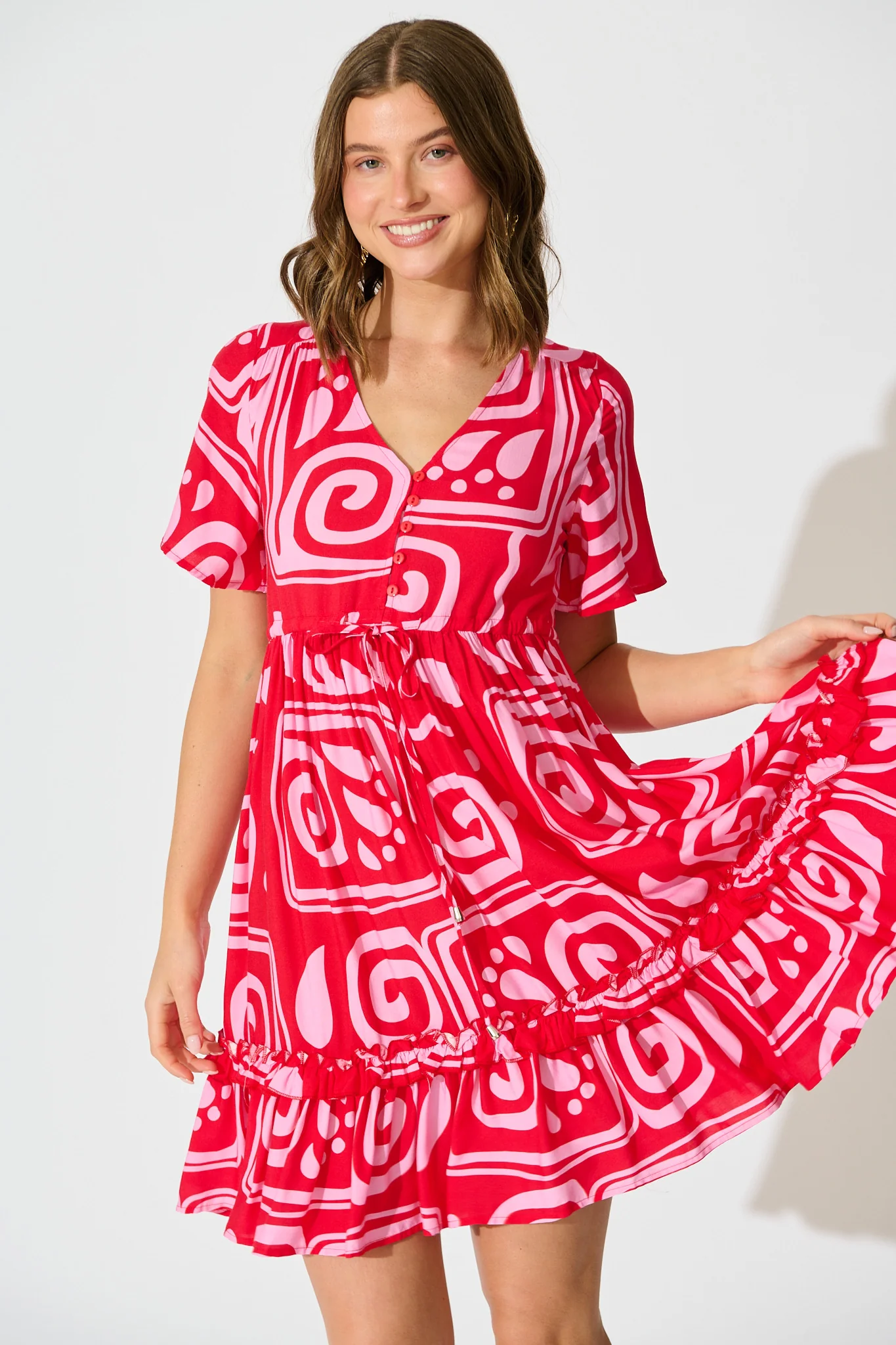 Tiley Dress in Red Geometric Print - Image 2