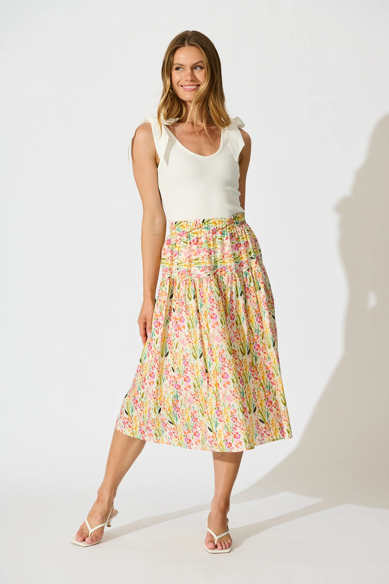 Timara Midi Skirt in Multi Floral Cotton Blend - Image 4