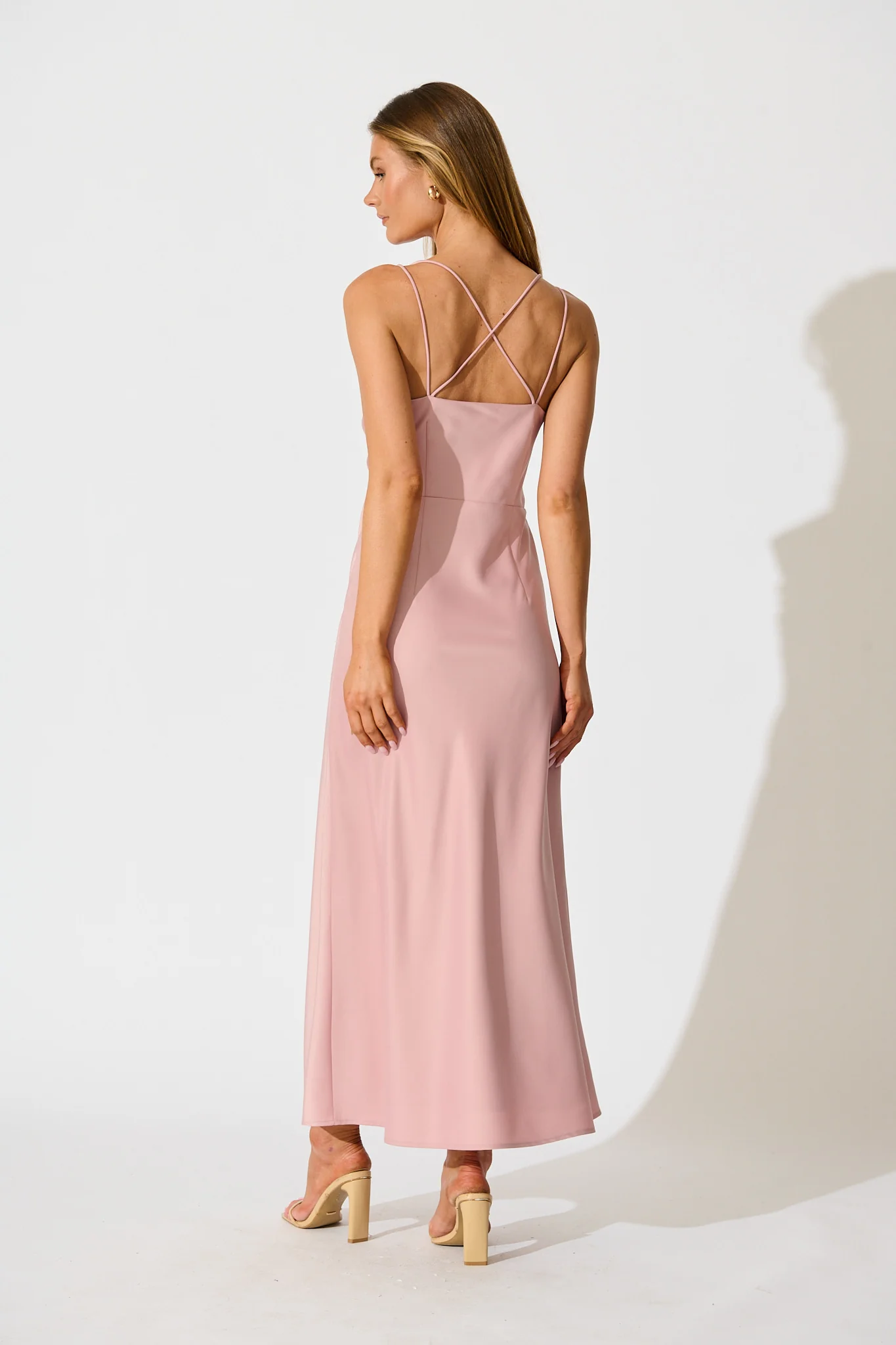 Timeless Whispers Maxi Dress in Blush Satin - Image 9