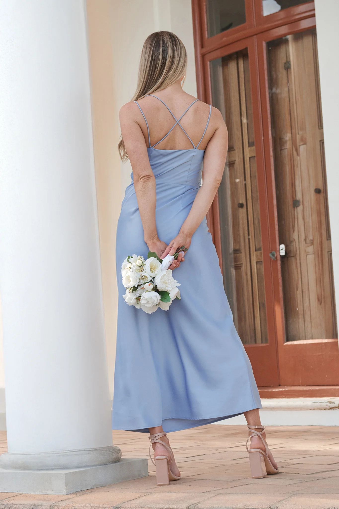 Timeless Whispers Maxi Dress in Ice Blue Satin - Image 10