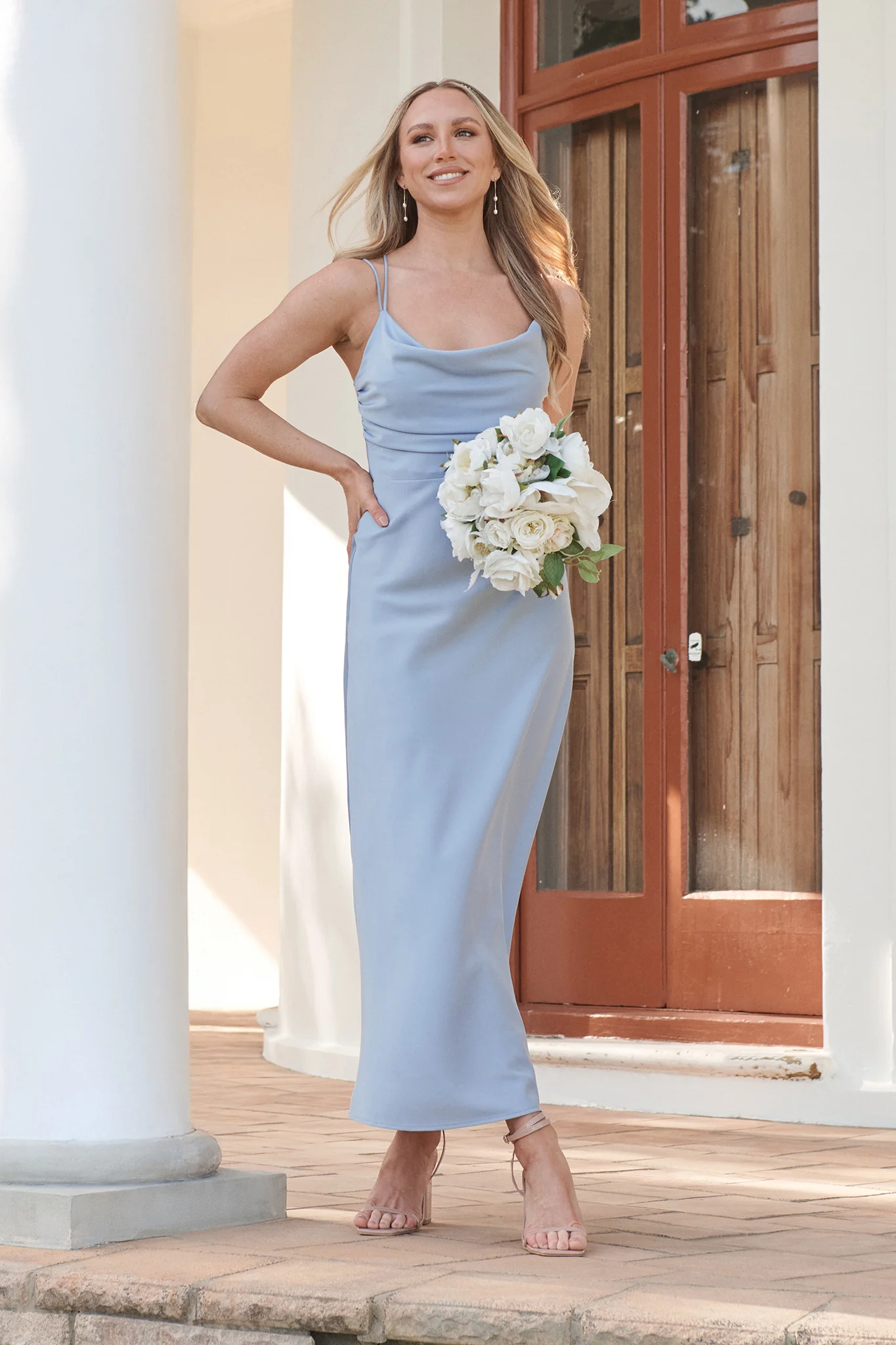 Timeless Whispers Maxi Dress in Ice Blue Satin - Image 3