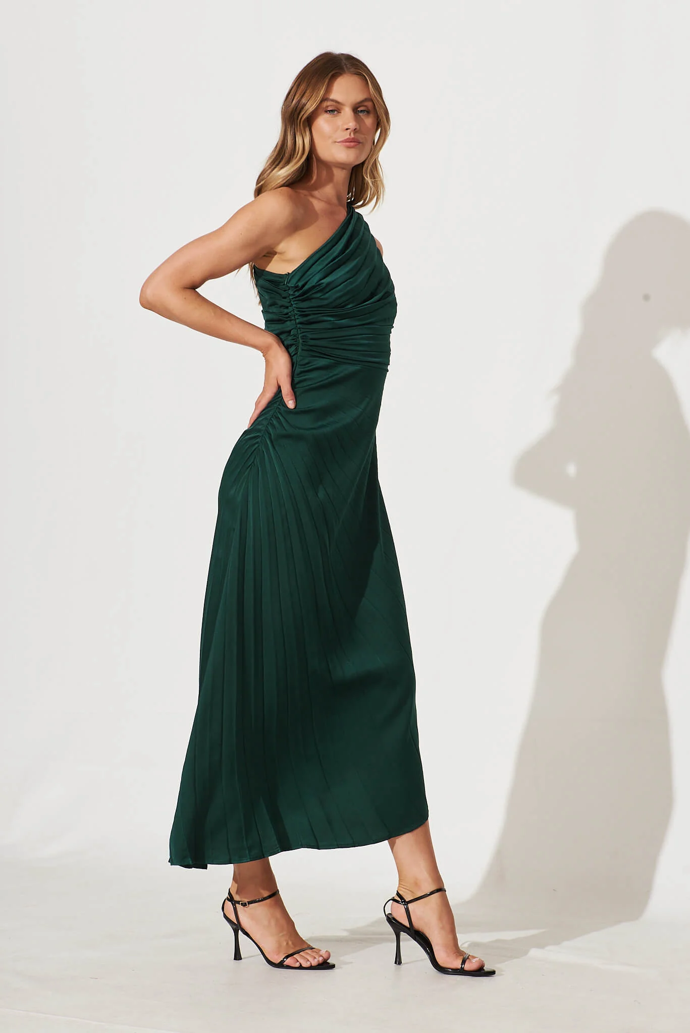Toulon One Shoulder Maxi Dress In Emerald - Image 9